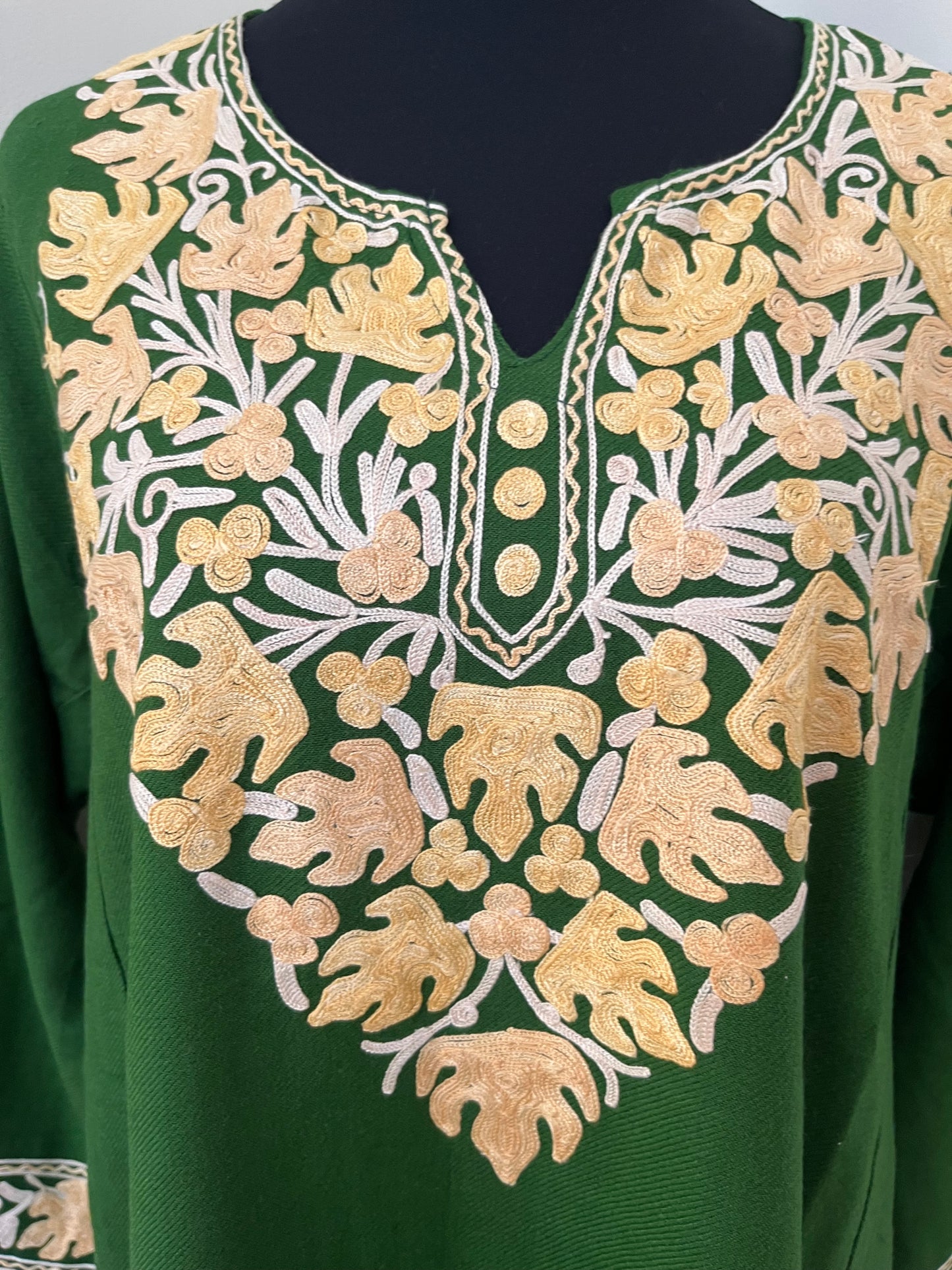 Henna Green Aari Embroidered Wool Pheran