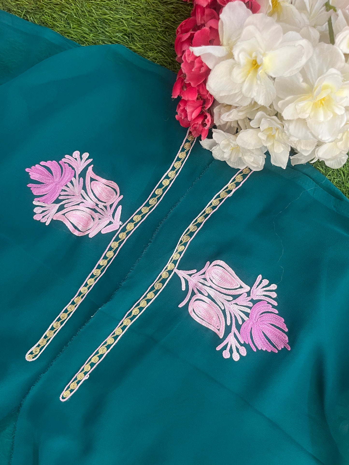 Sky Green Georgette Shirt and Dupatta Aari Embroidered Suit