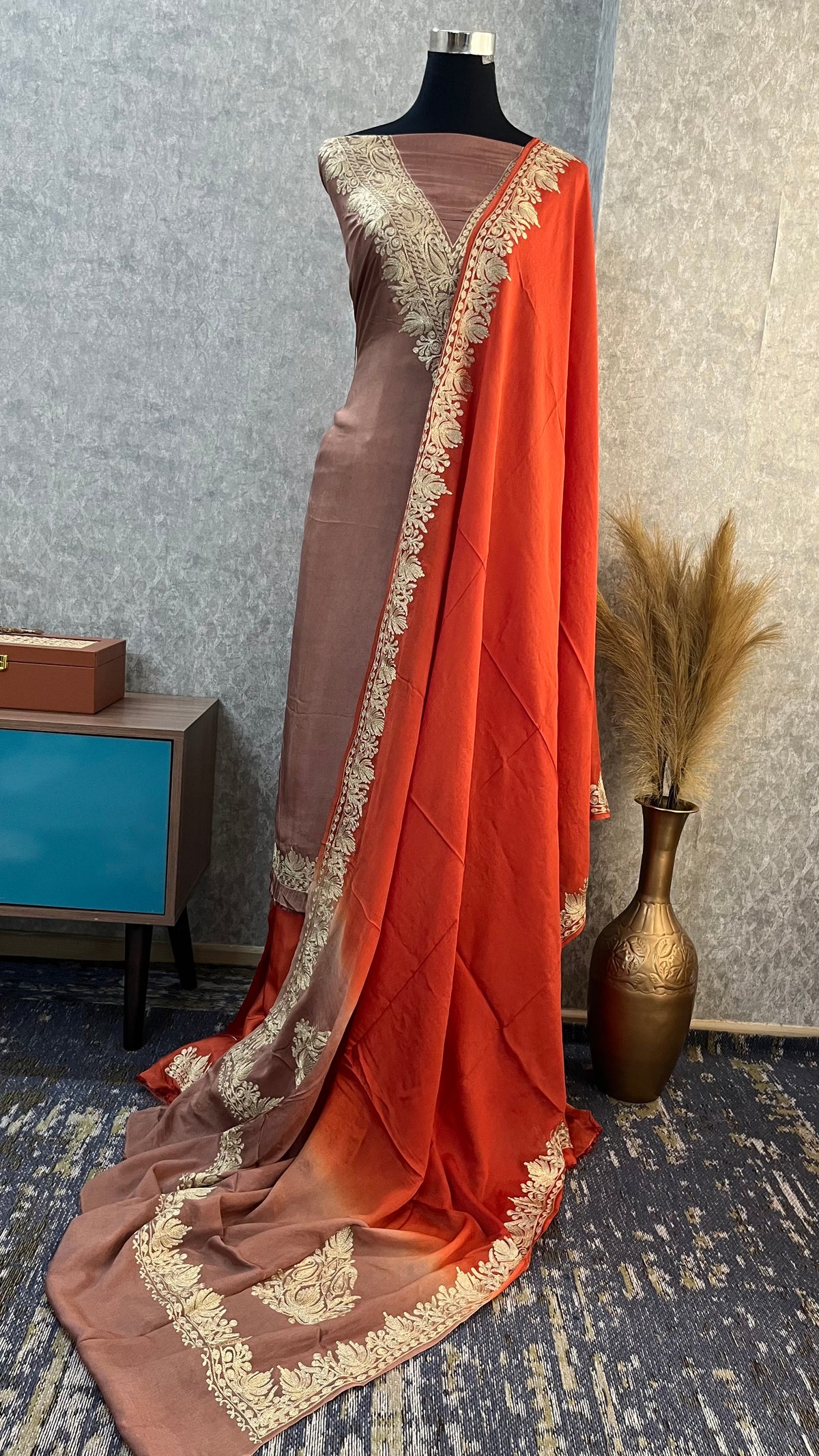 Onion Pink Sanam Silk Kashmiri Suit