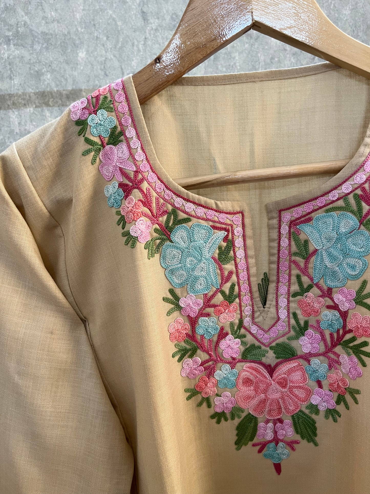 Beige Cotton Pheran Set