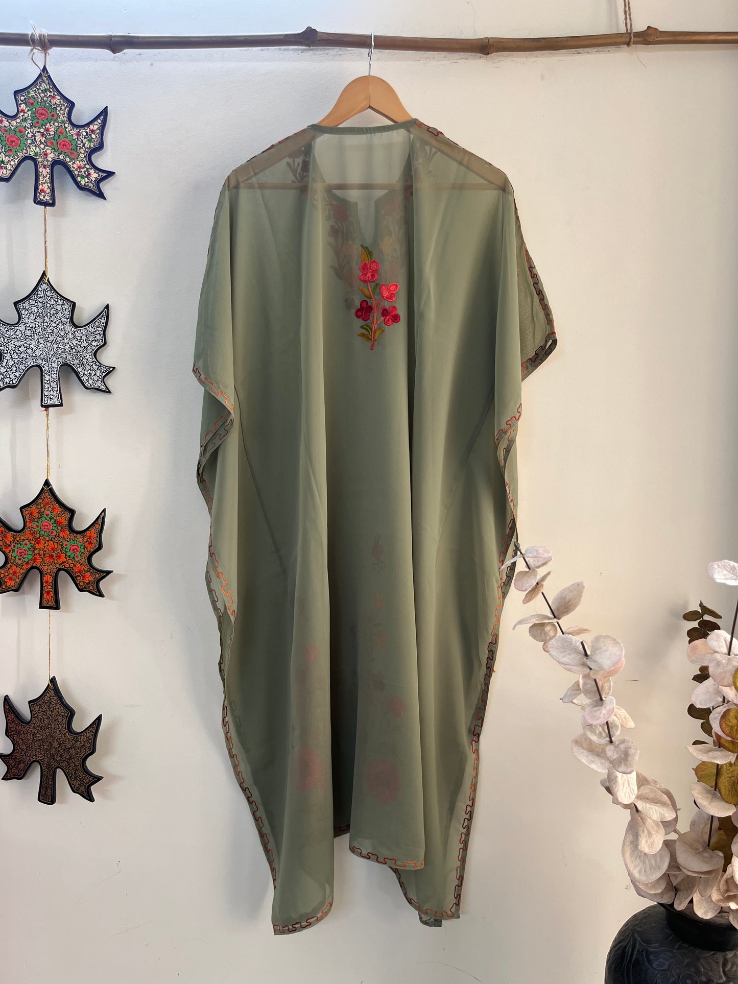 Georgette Green Aari embroidered Kaftan