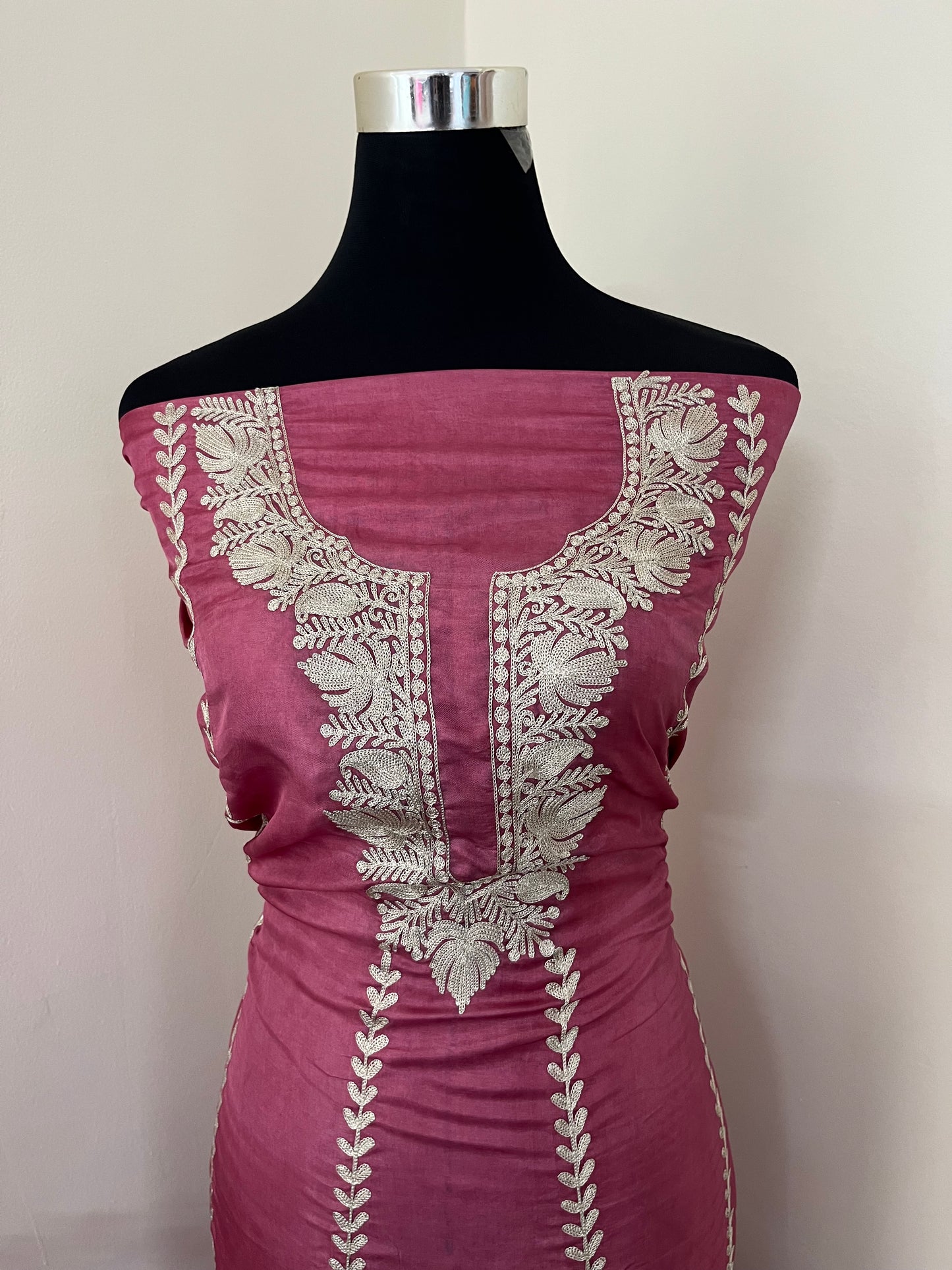 Sanam’ Onion Pink Tilla Embroidered Suit material