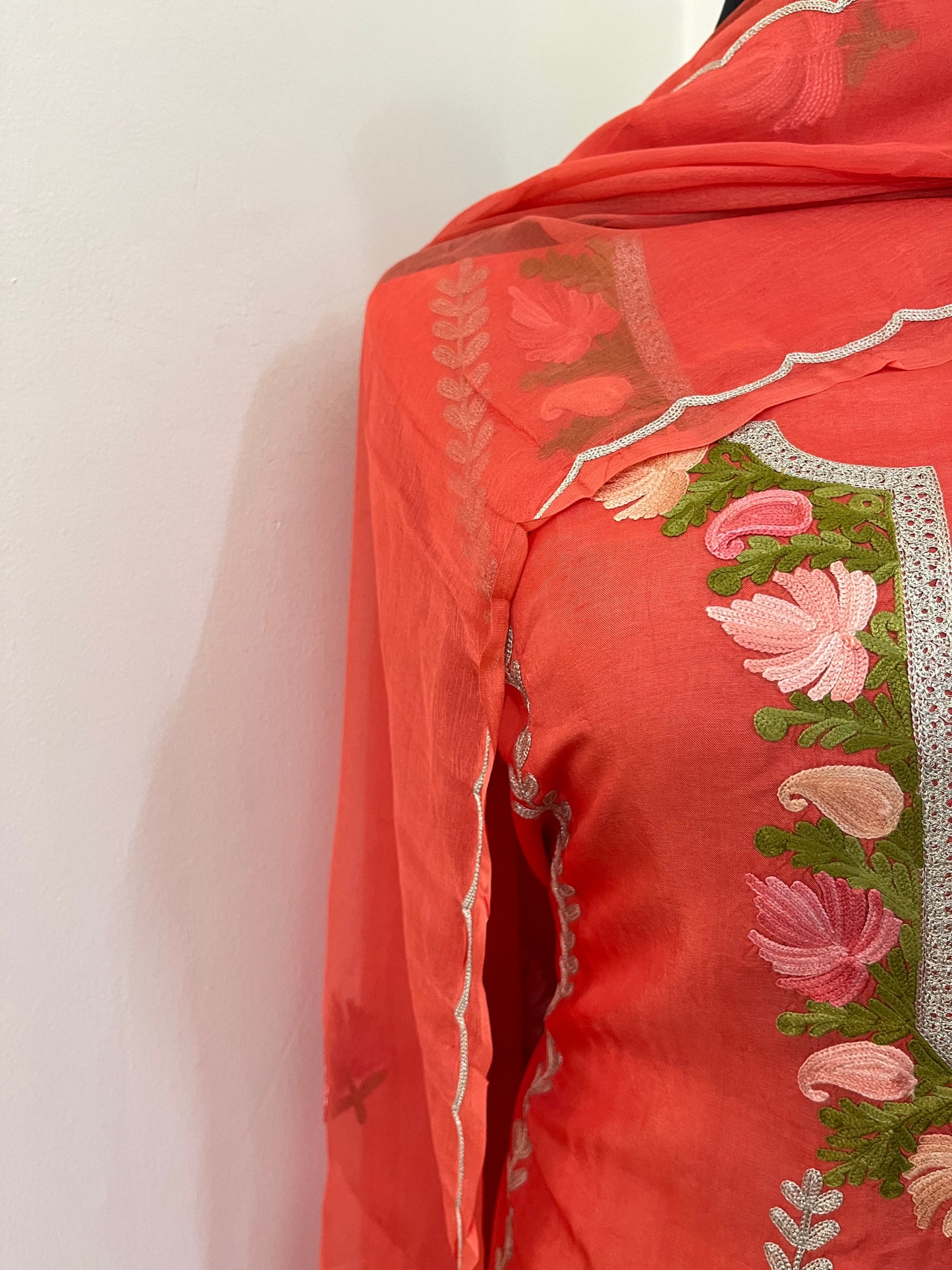 Sanam’ Orange Silk Aari Embroidered Suit material