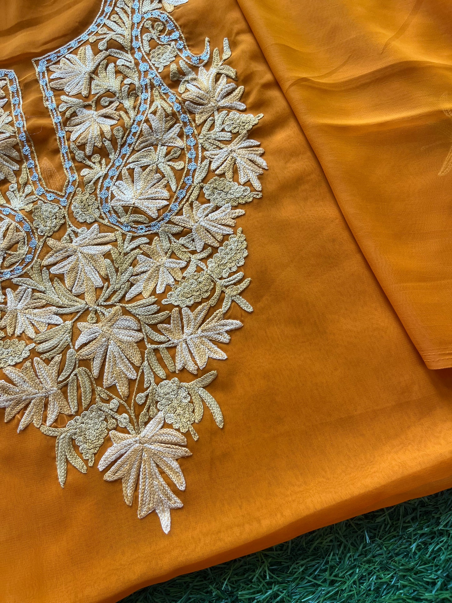 Mustard Georgette Kashmiri Kurta Material