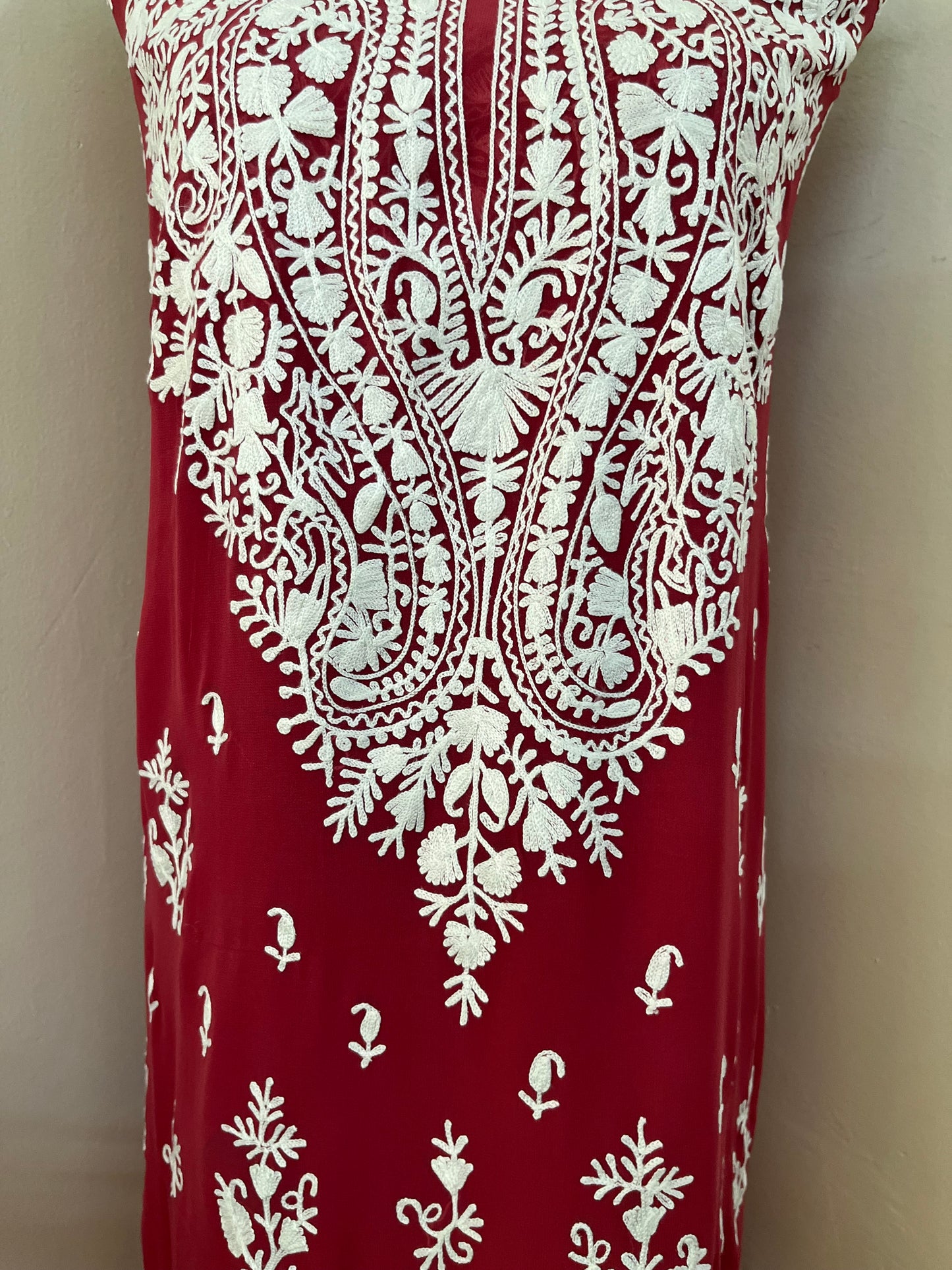 Blush Red Georgette Kashmiri Unstitched Kurta Material