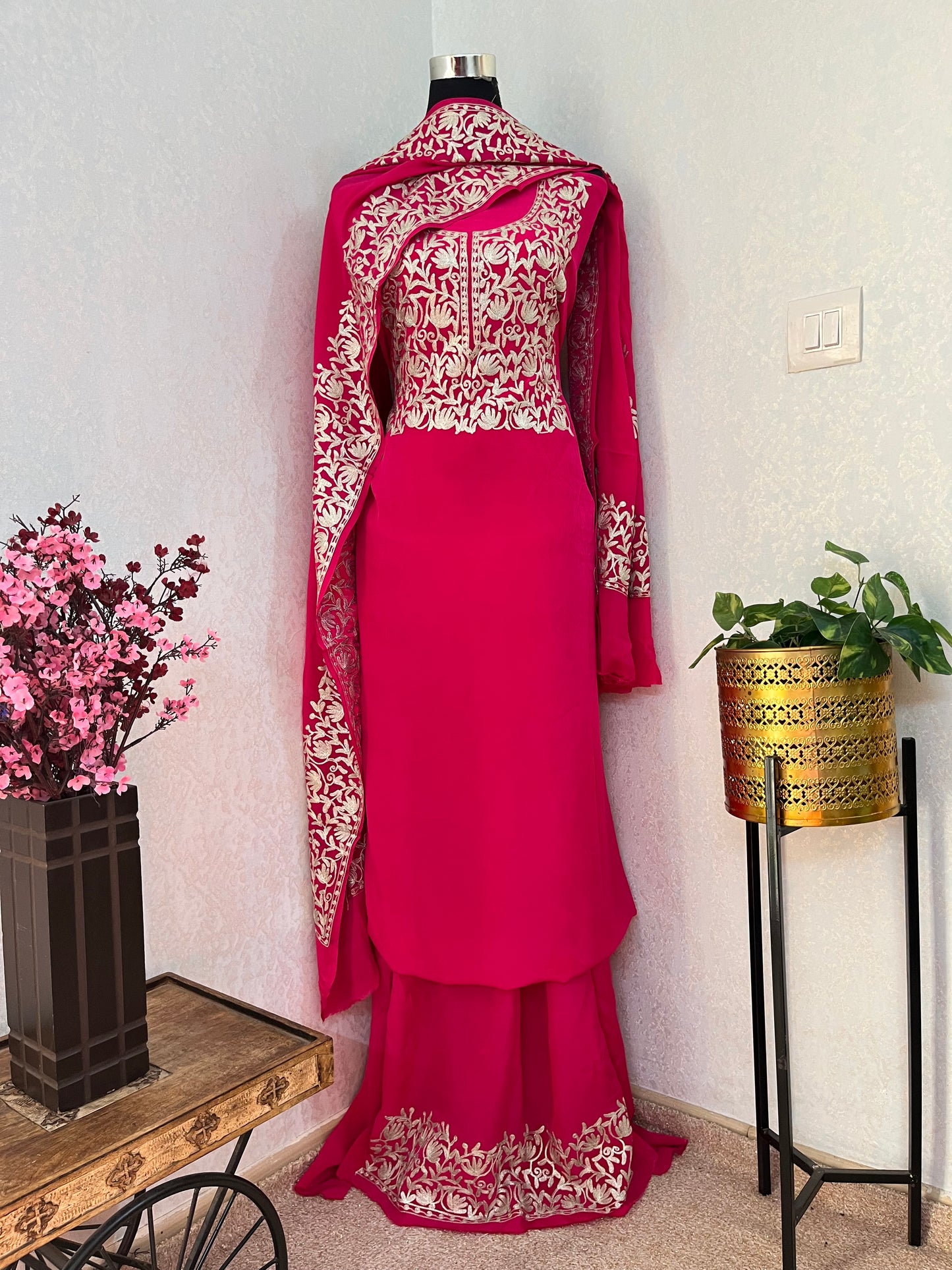 Kalaa’ Hot Pink Crape Kashmiri Suit