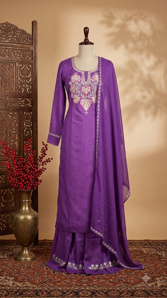 Lilac Silk Tilla Kashmiri Suit