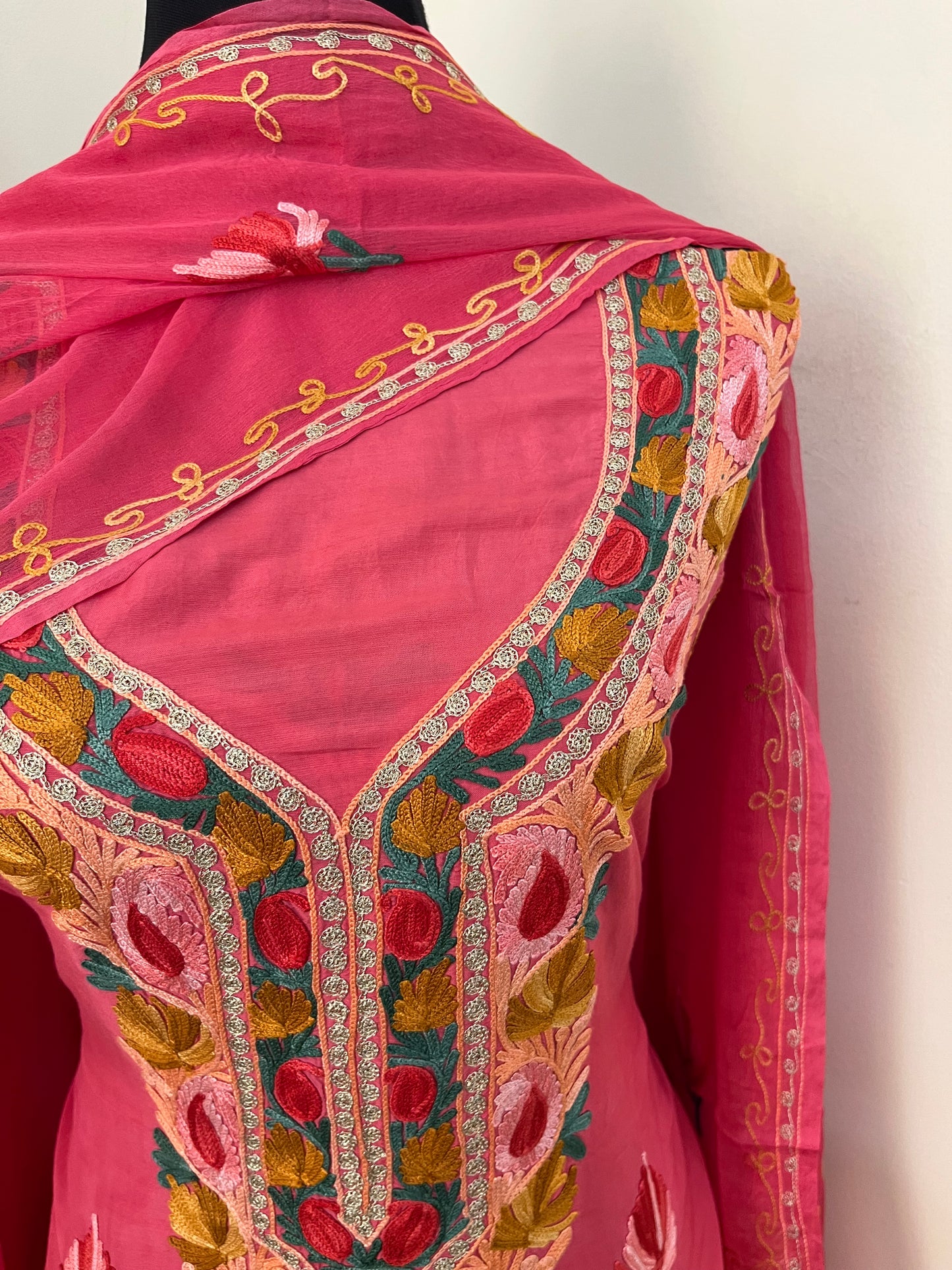 Candy Pink Muslin Cotton Aari Embroidered 3pc set
