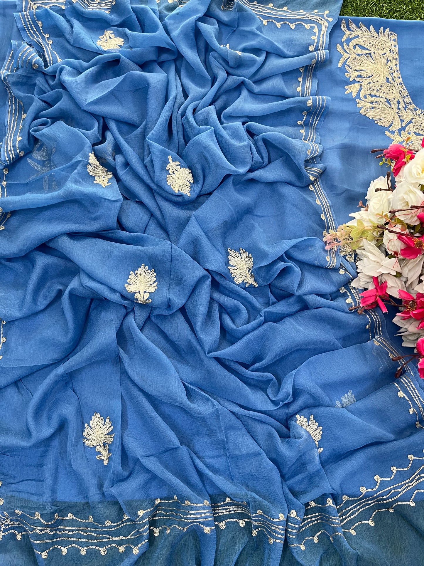 Blue Silk Tilla Kashmiri Suit