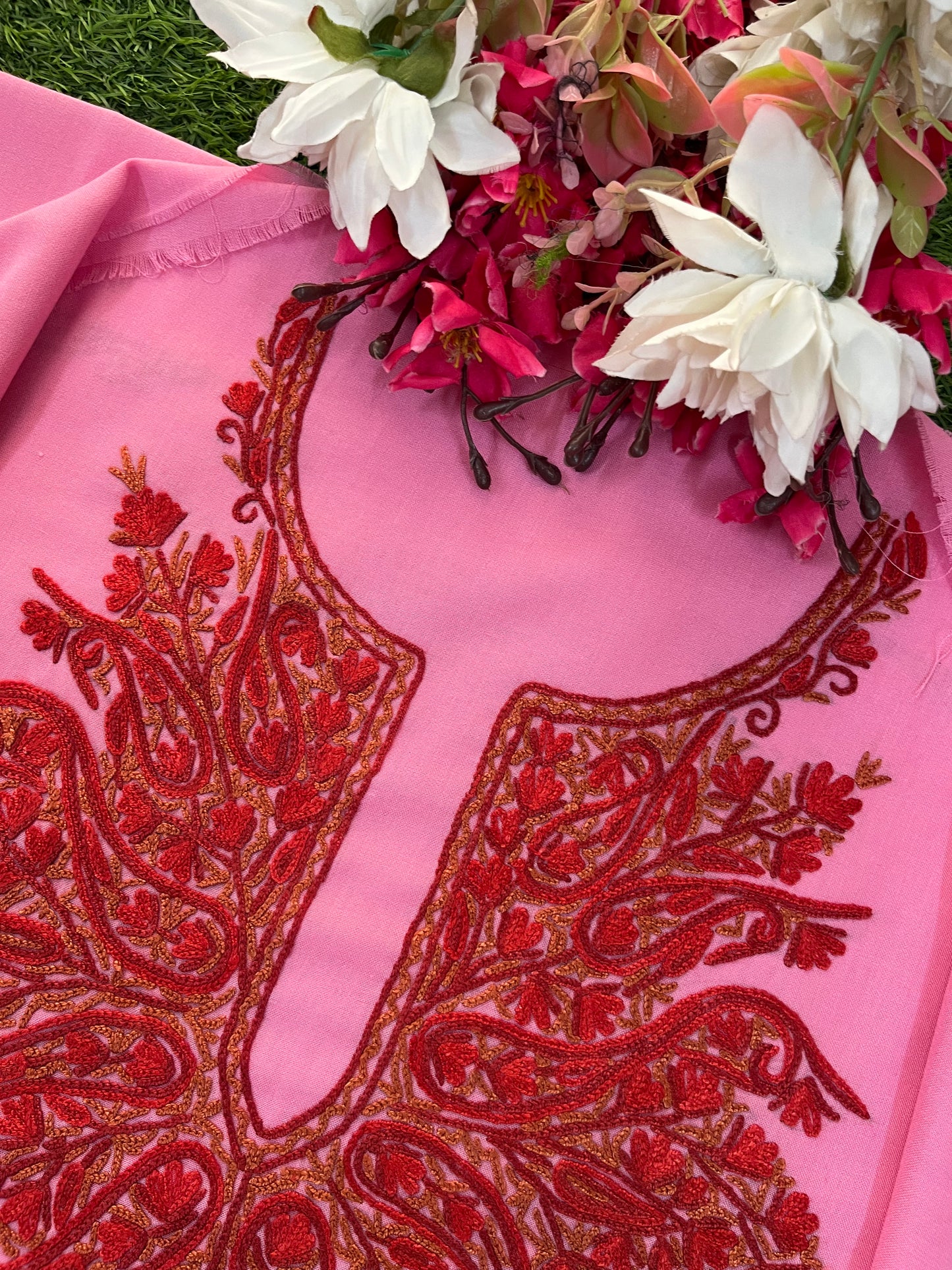Pink Cotton Two Piece Suit (Hand Embroidered)