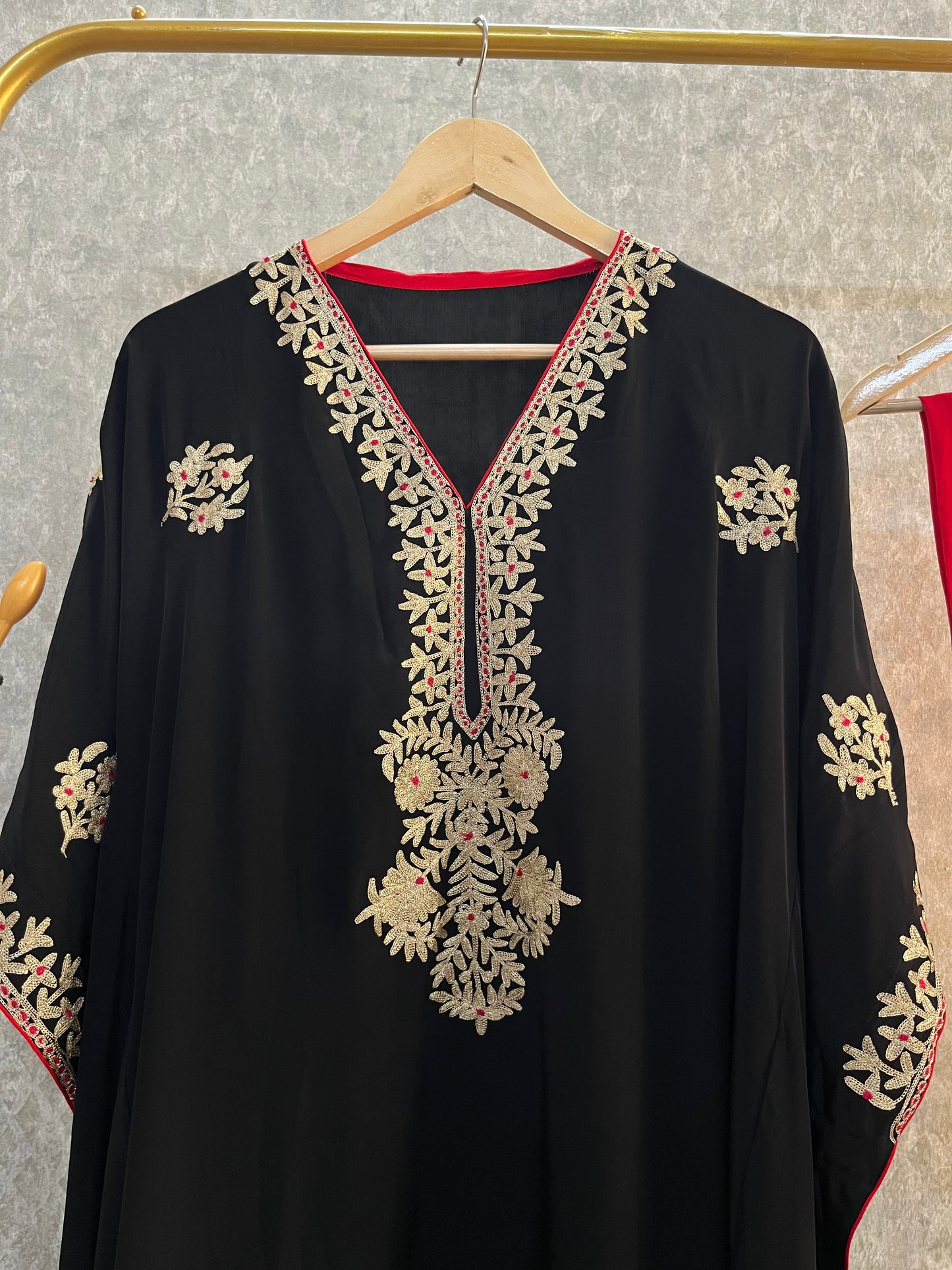Black Crape Kashmiri Kaftan Set size (44)