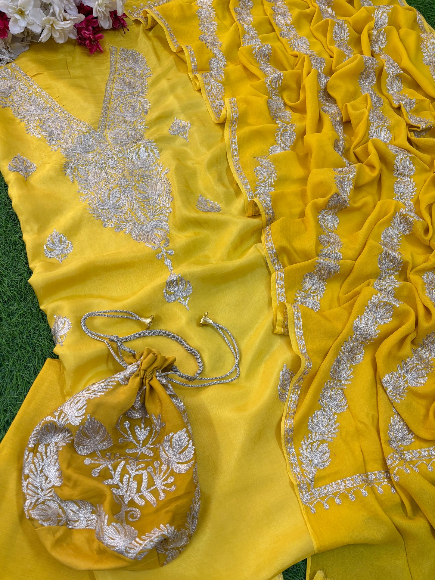 Sanam Silk Kashmiri Suit with Potli