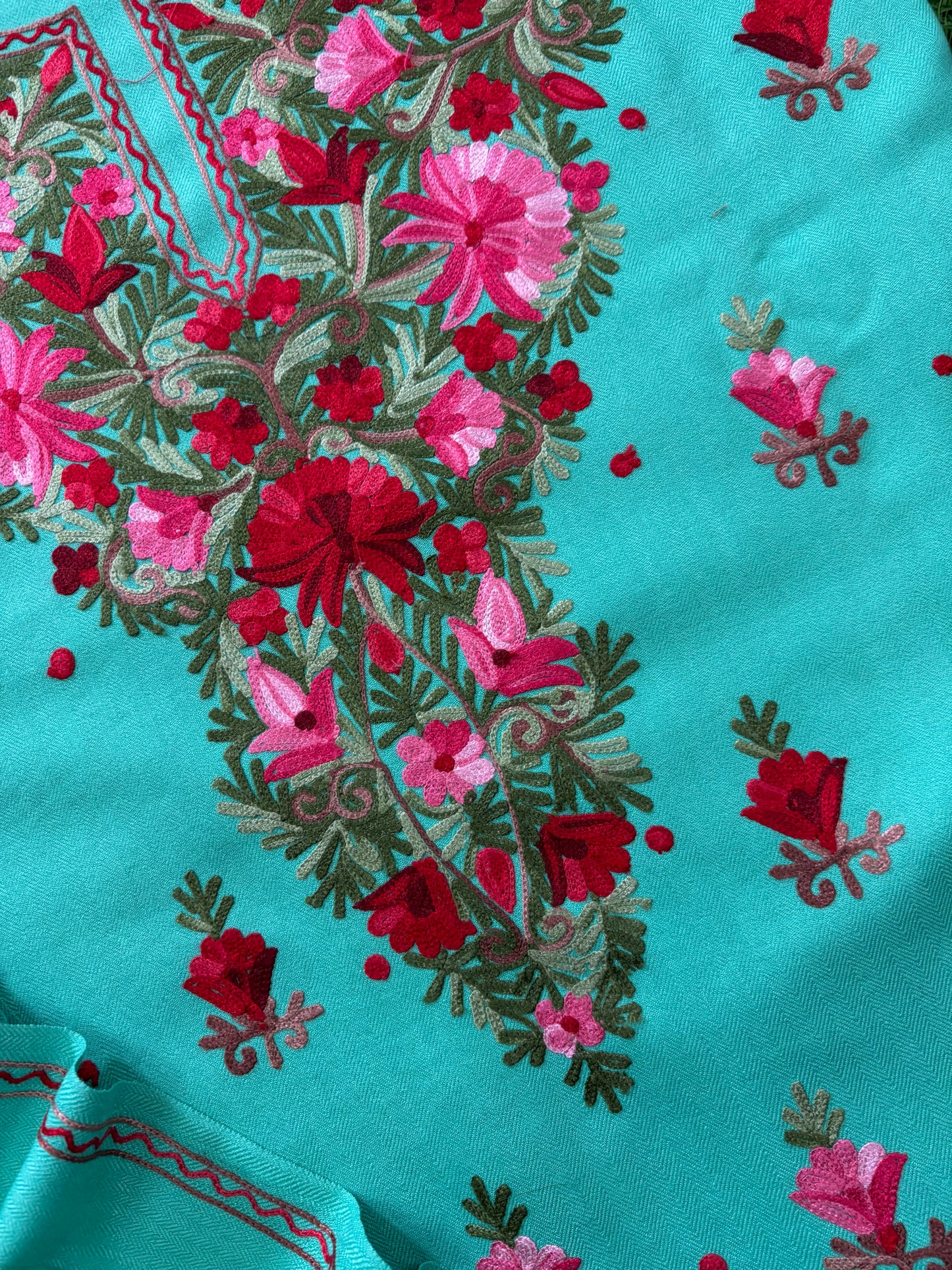 Sea Green Woollen Aari Embroidered 3pc suit