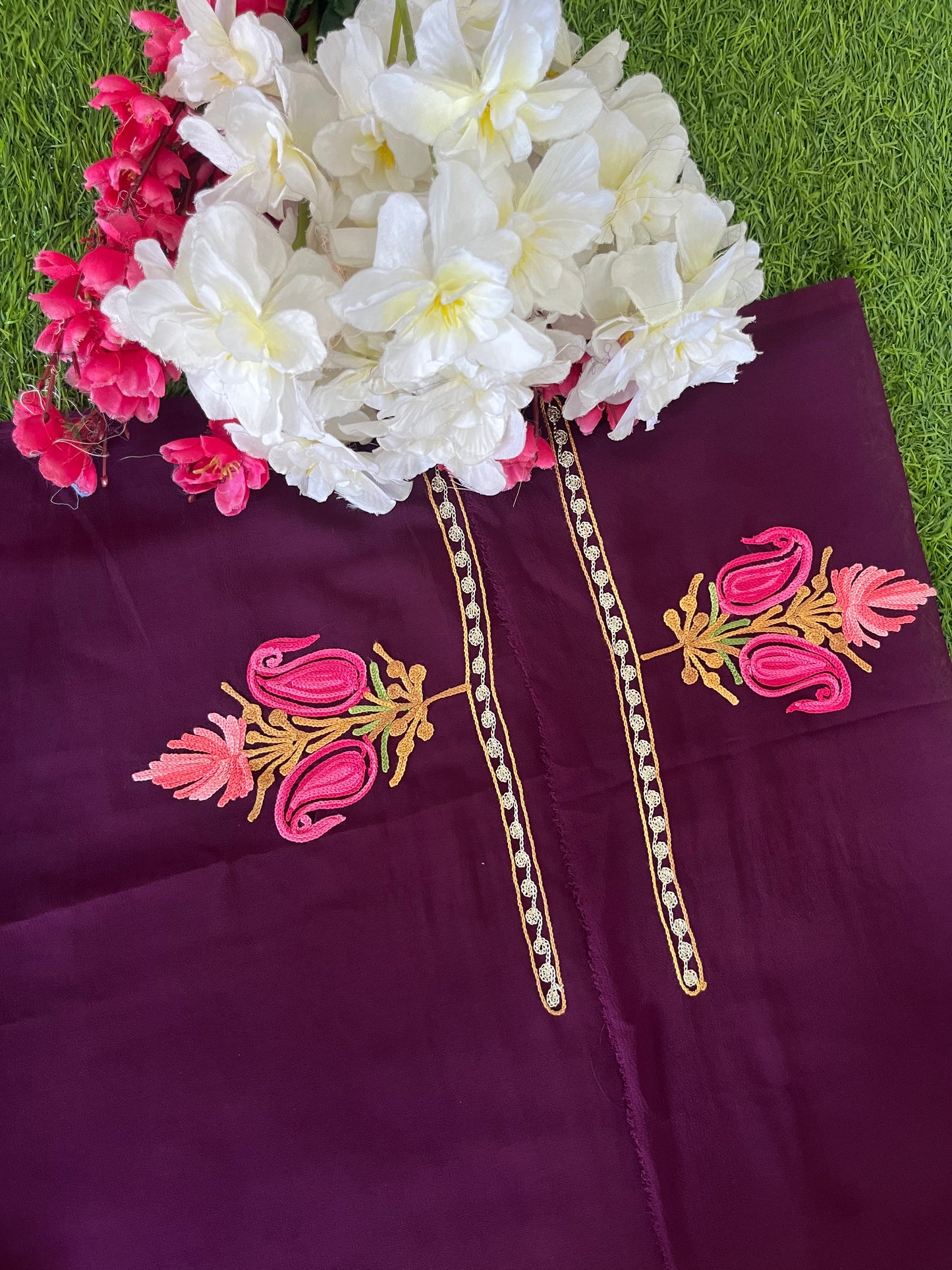 Wine Georgette Shirt and Dupatta Aari Embroidered Suit