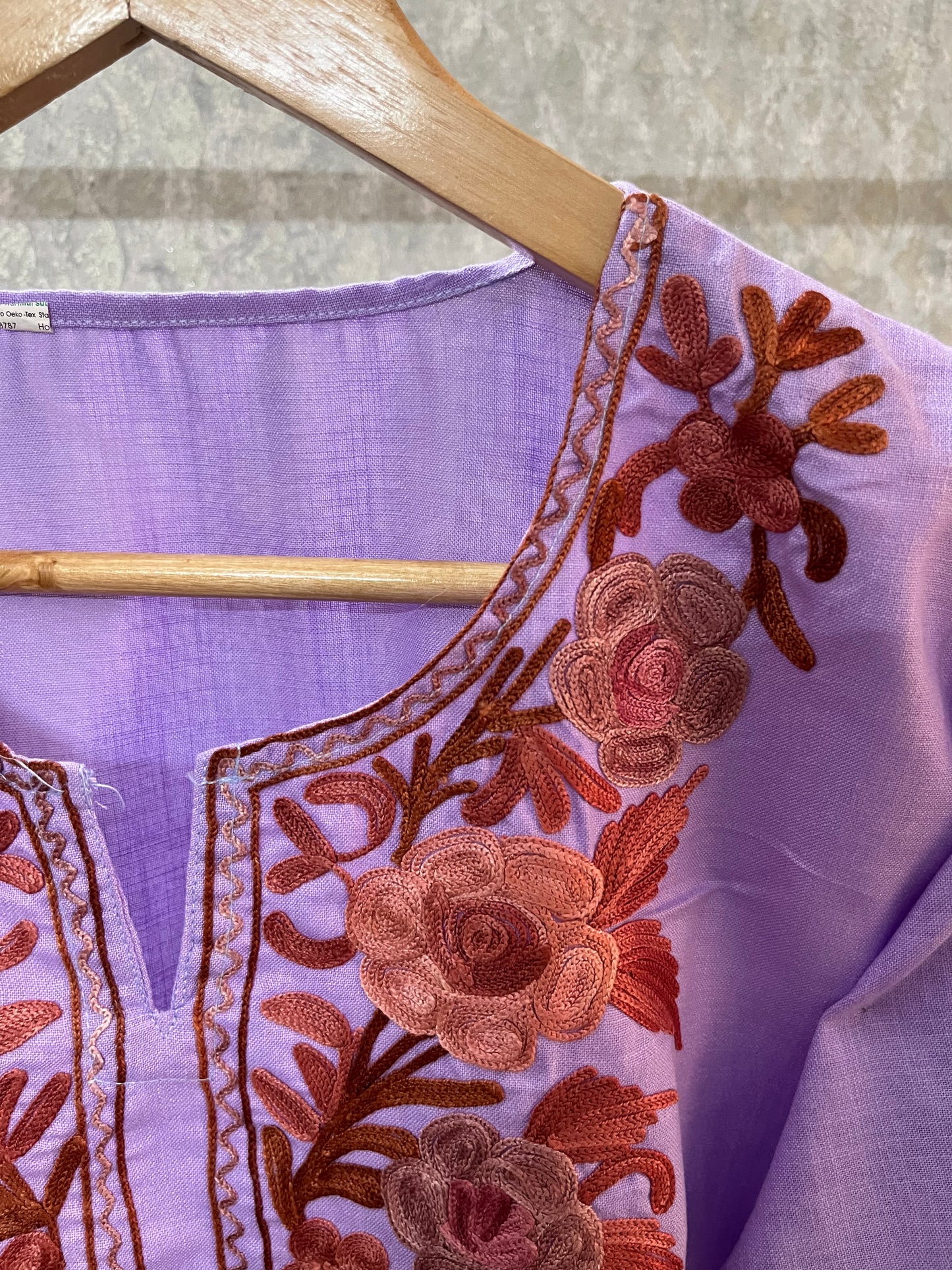 Lavender Cotton Aari Work Kurti
