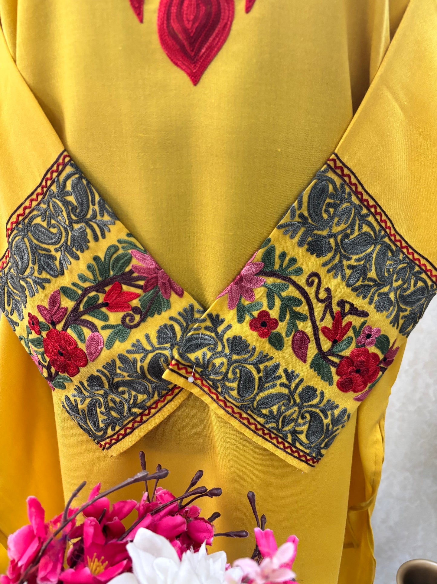 Yellow Cotton Embroidered Co-ord Set(42)