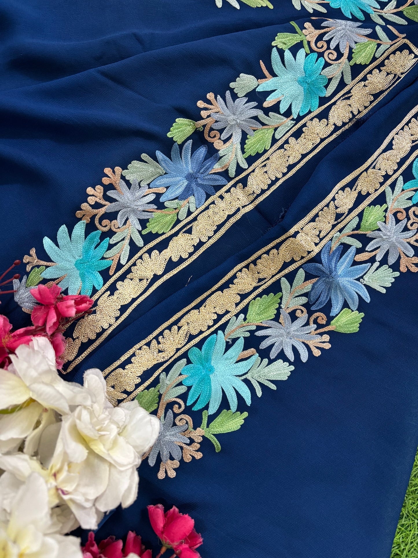 Electric Blue Pure Georgette Kashmiri Suit