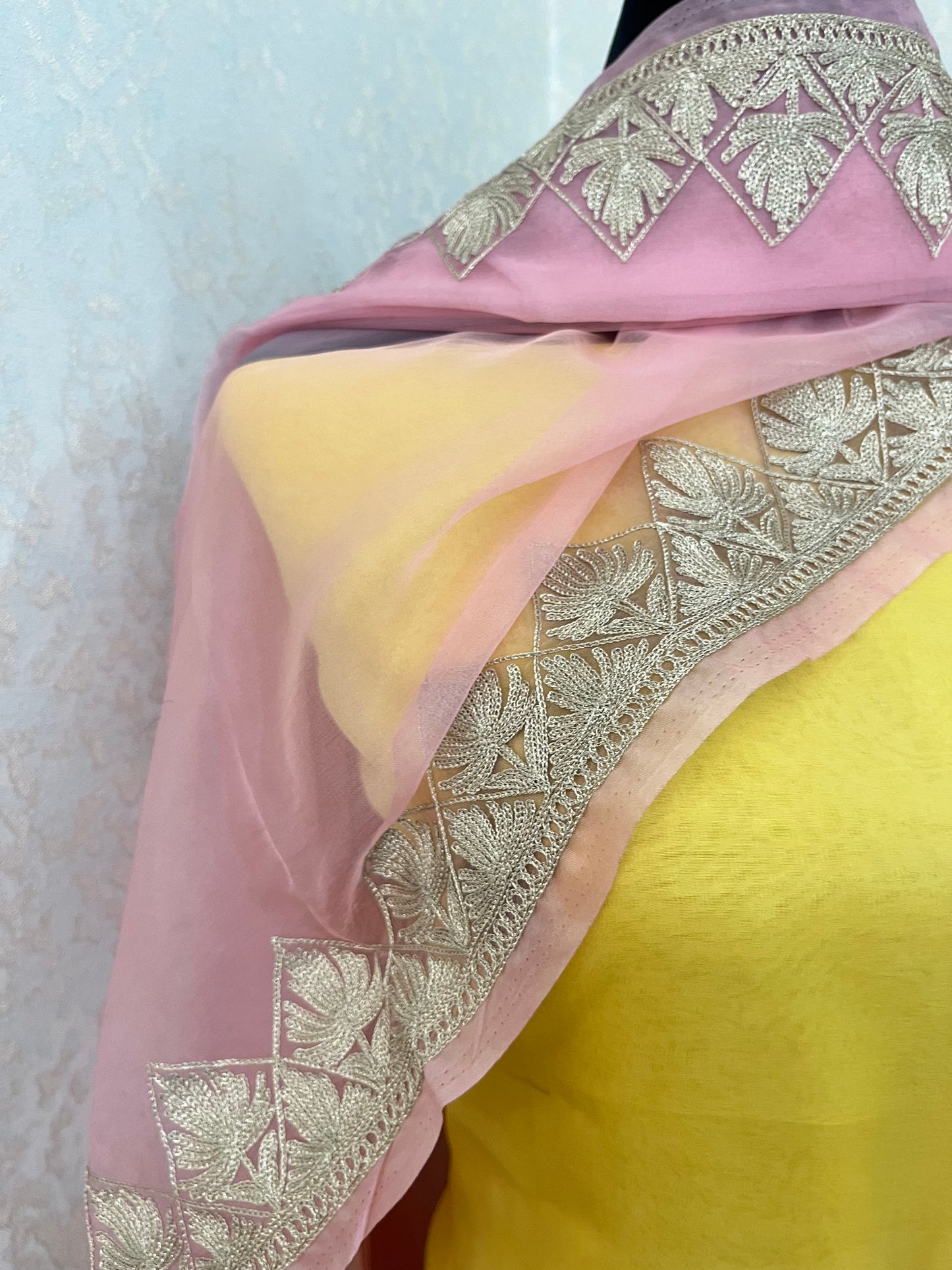 Lemon Yellow Soft Tissue Kashmiri Suit