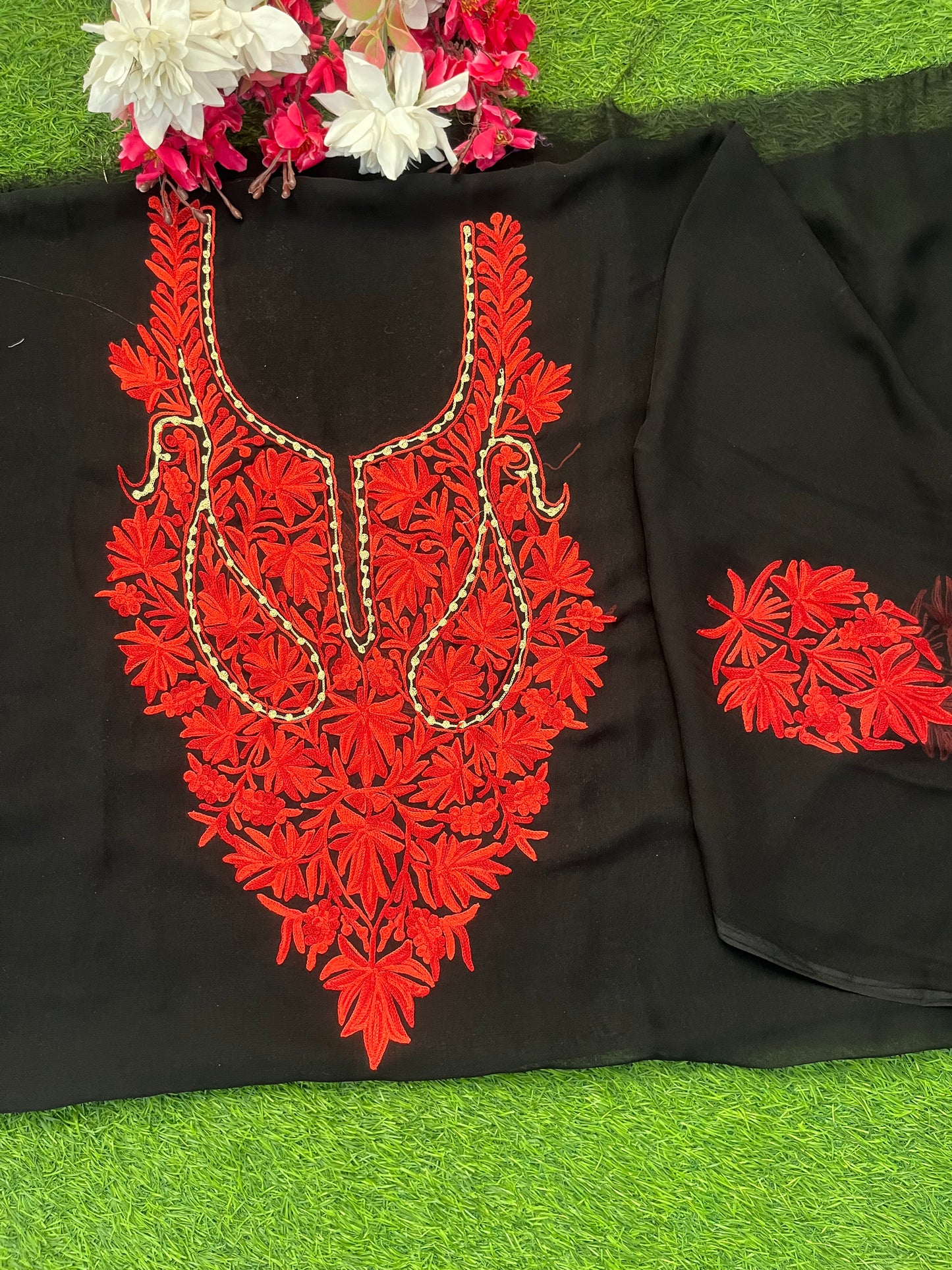Black Georgette Kashmiri Kurta Material