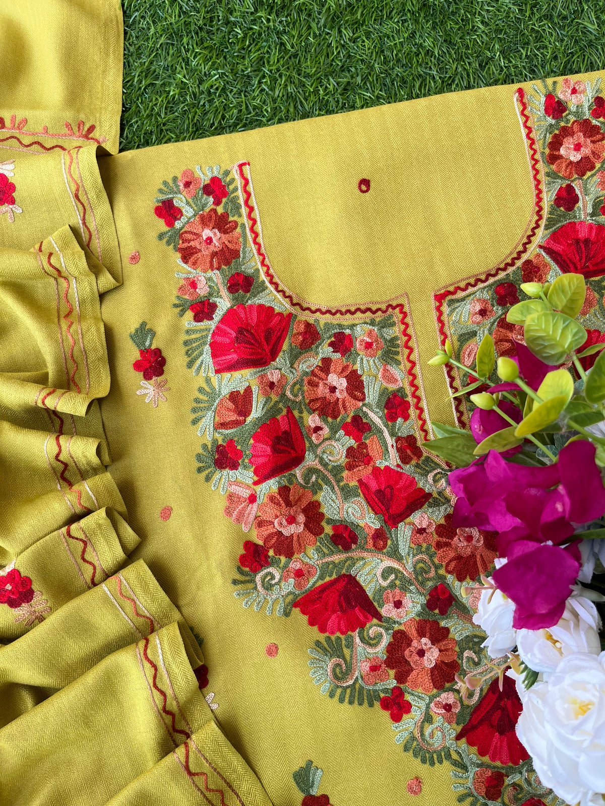 Lime Green Woollen Aari Embroidered 3pc suit