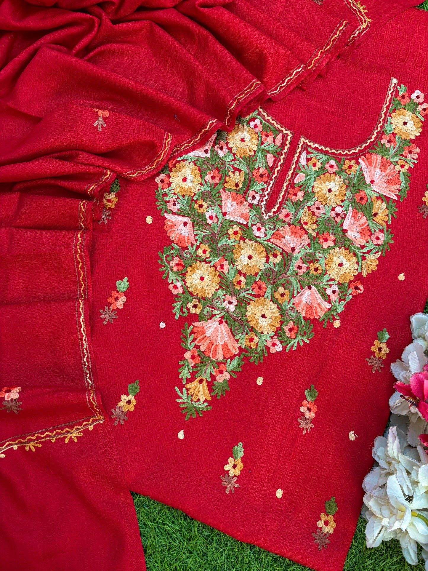 Red Woollen Aari Embroidered 3pc suit