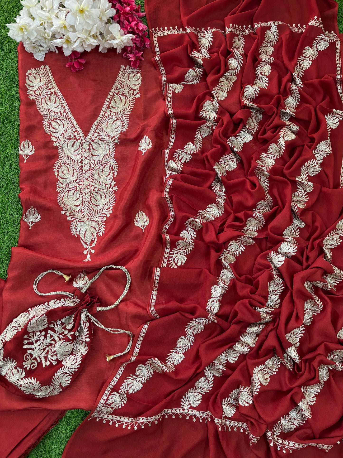 Sanam Silk Kashmiri Suit with Potli