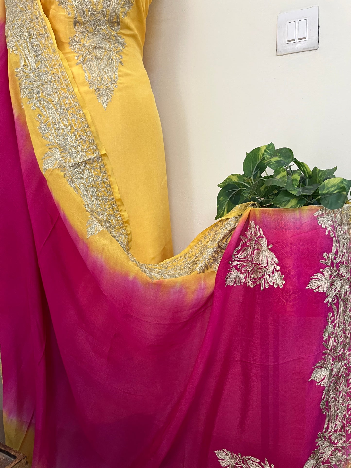 Gold Sanam Silk Kashmiri Suit