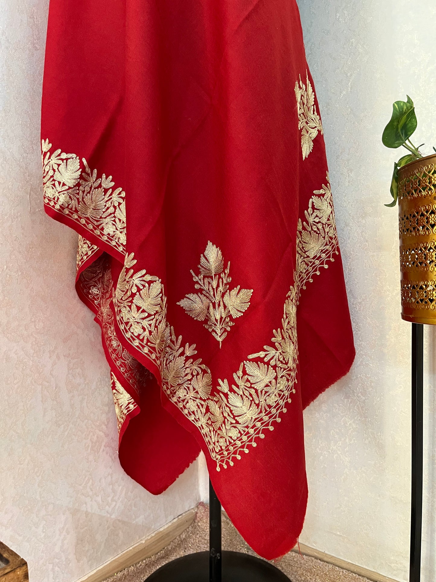 Maroon Semi Pashmina Tilla Embroidered stole