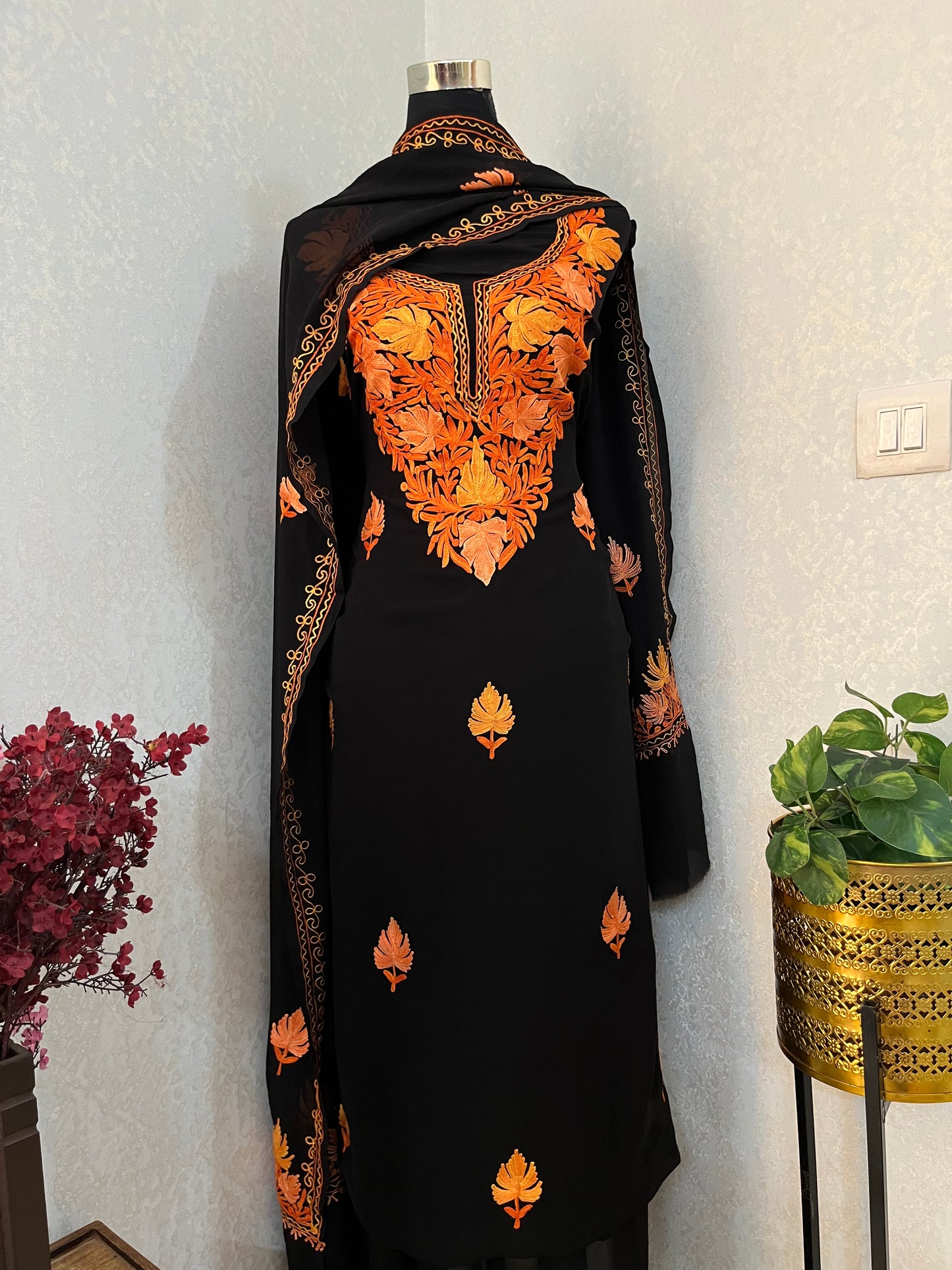 Georgette Black 3 Pc Aari Embroidered Suit Set