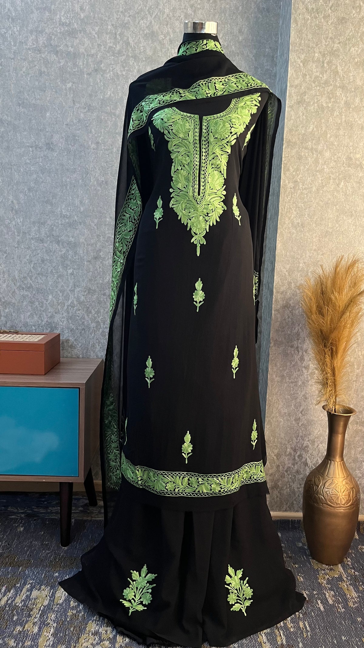 Georgette Black 3 Pc Kashmiri Suit