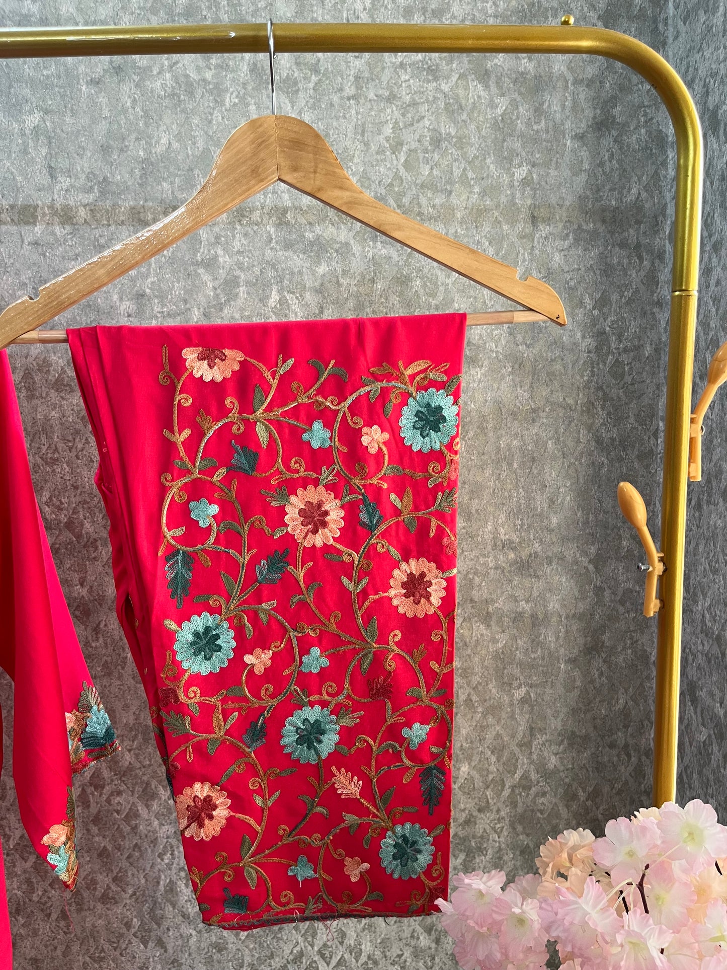 Carrot Pink Cotton Stitched Co-ord Set(44)