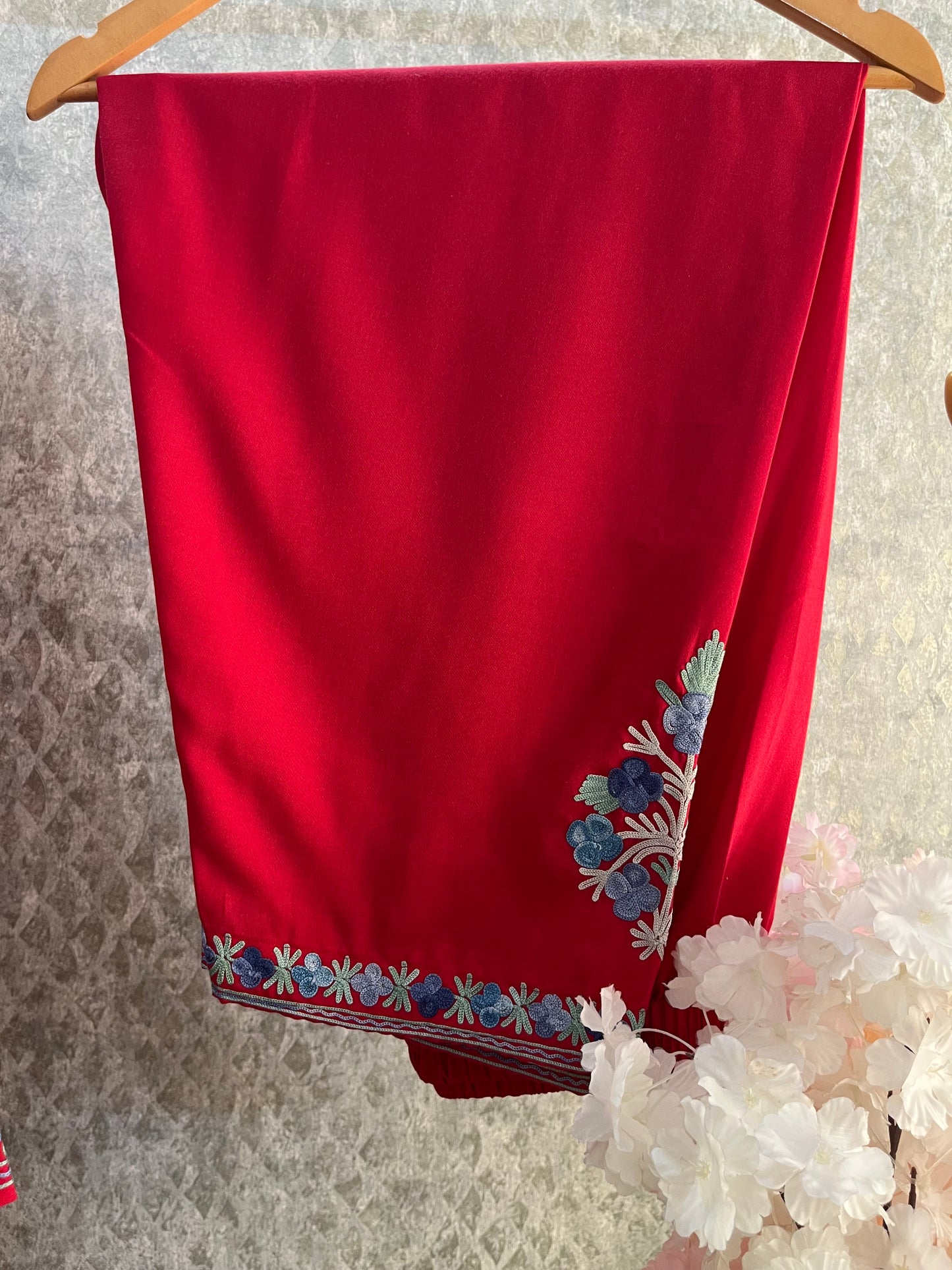Red Cotton Front Jaal Pheran Set Size (44)