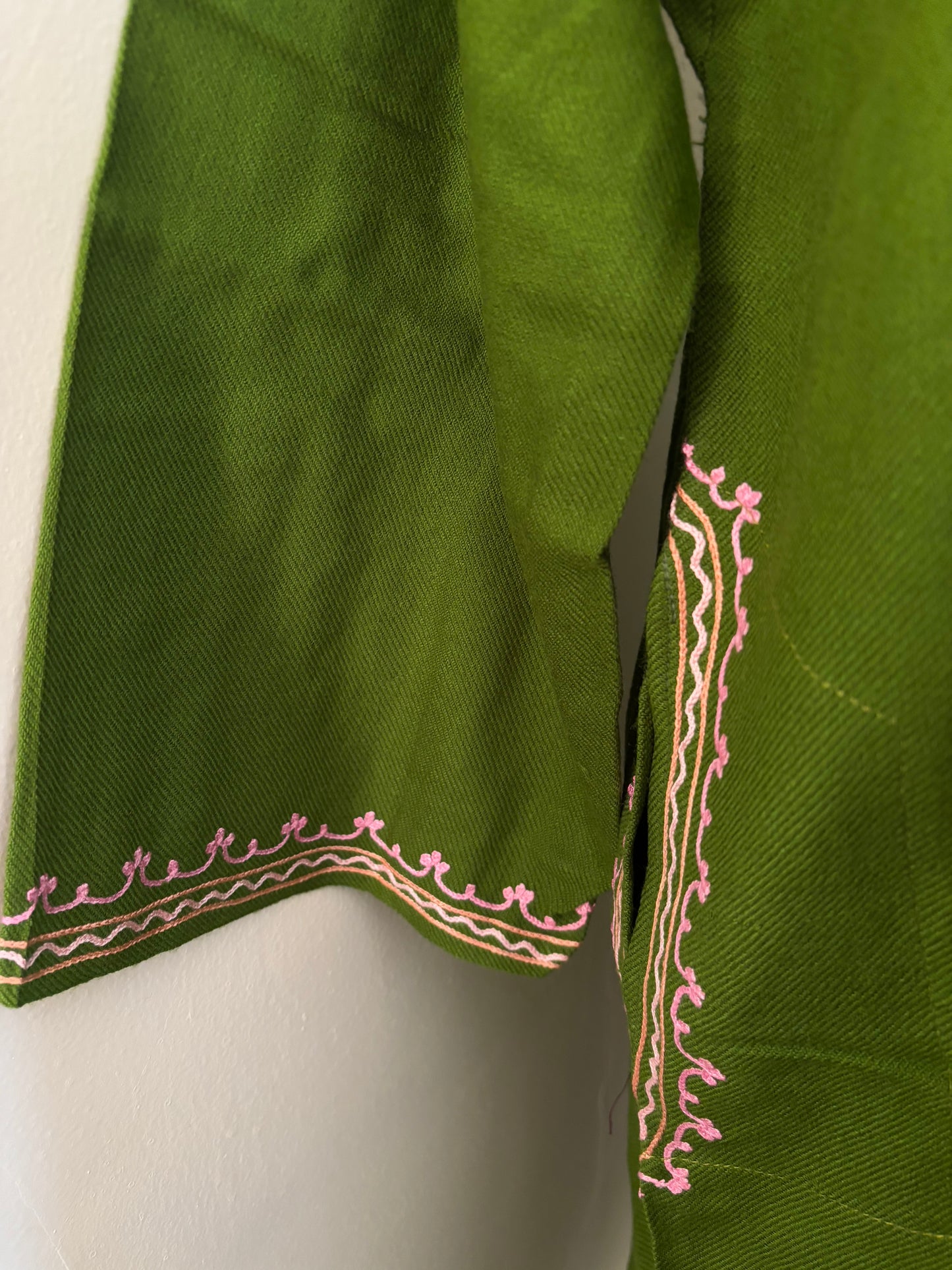 Henna Green Aari Embroidered Wool Pheran