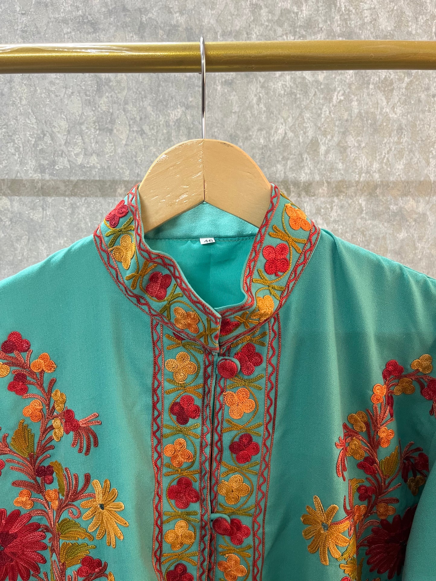 Sea Green Cotton Aari Work Jacket