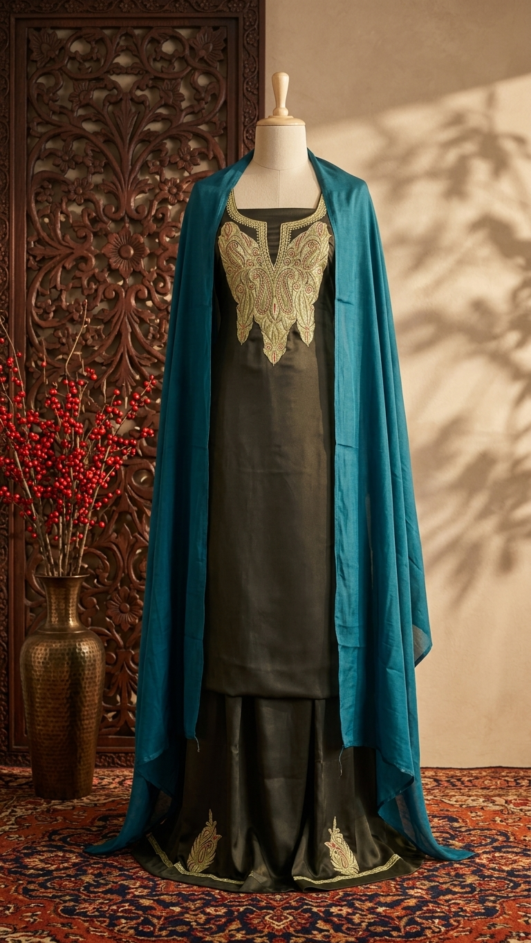 Green Silk Puff Tilla Embroidered Suit