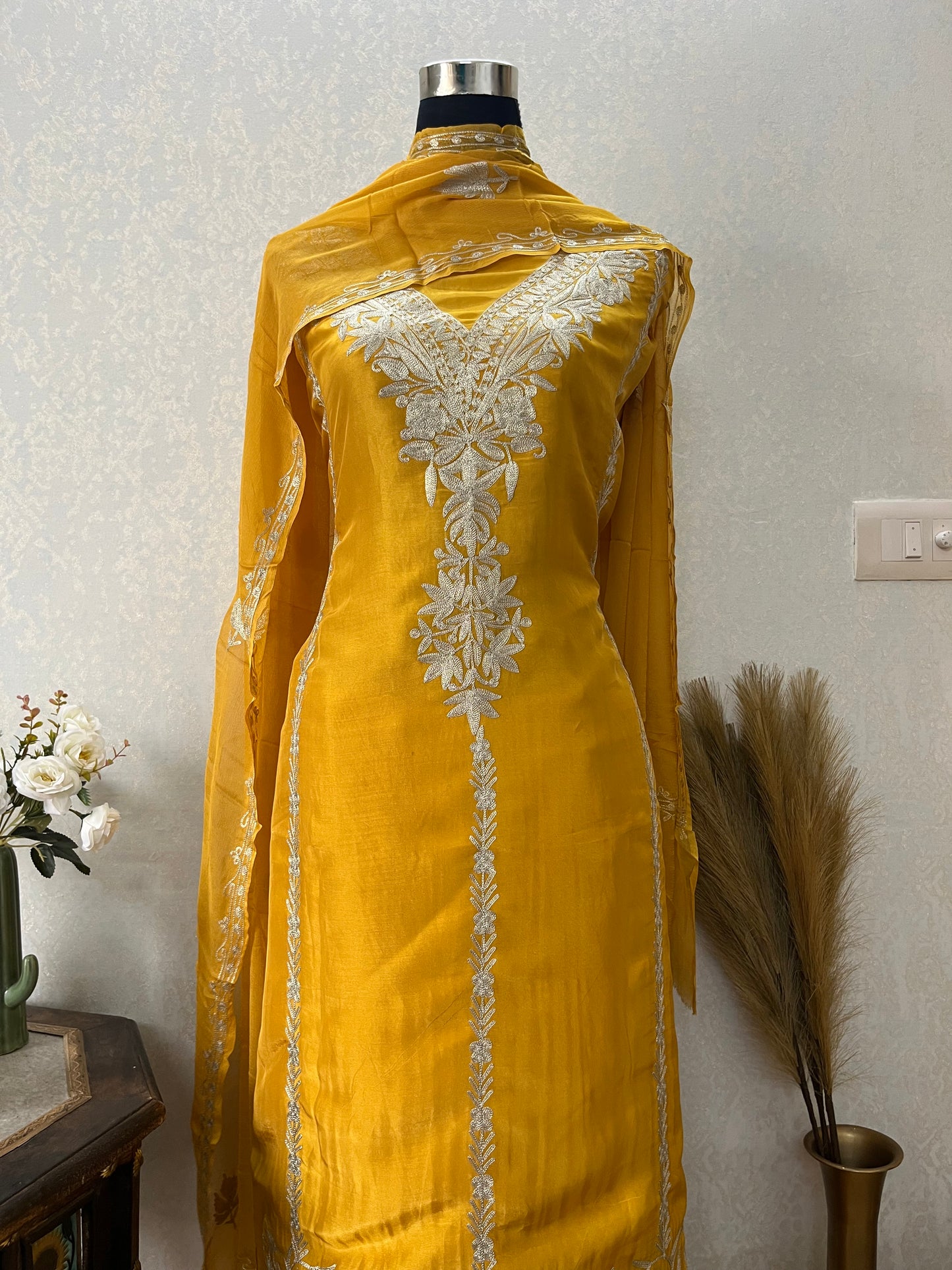 Yellow Sanam’ Tilla Kashmiri Silk Suit