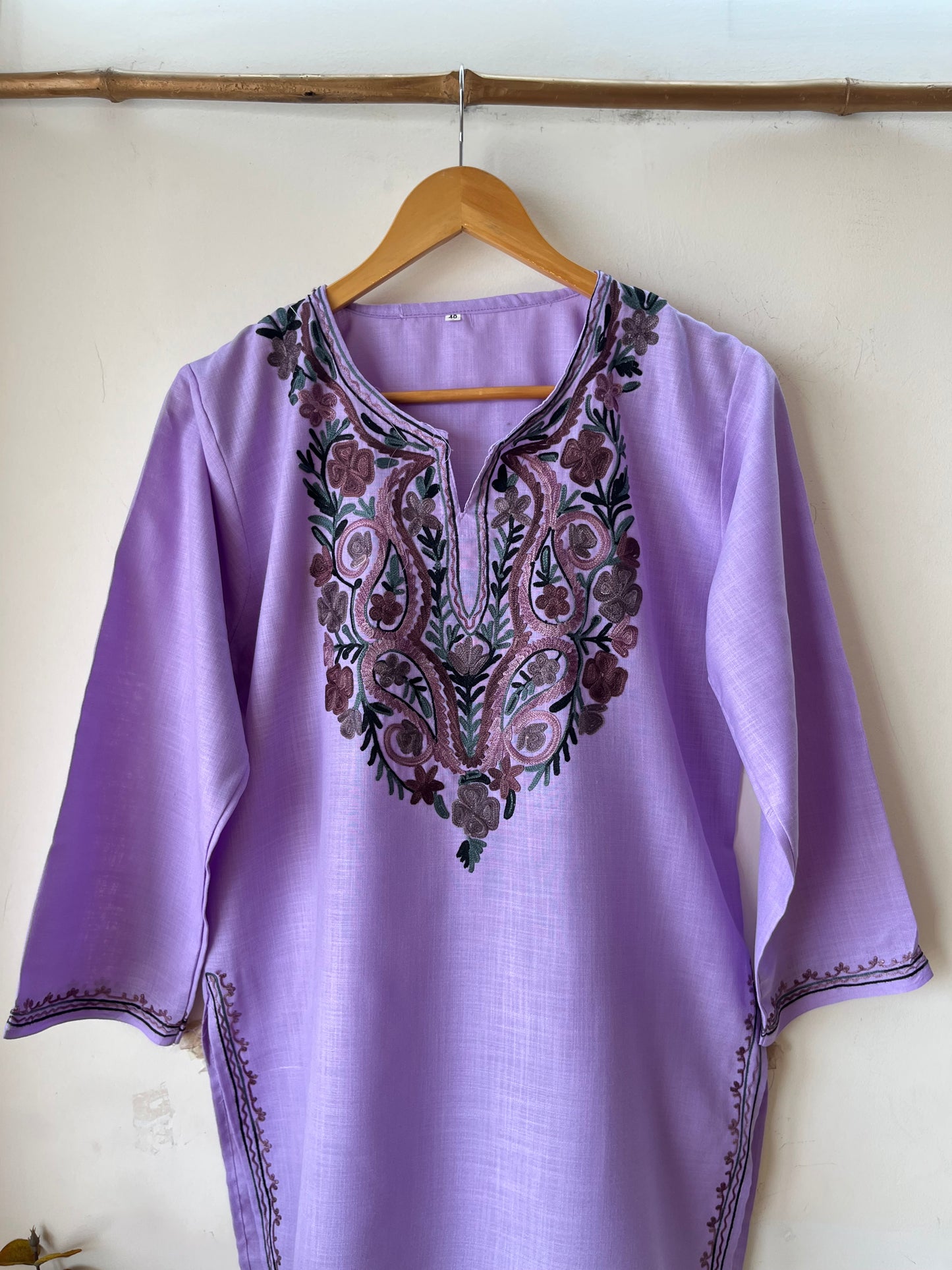 Lavender Cotton Aari Work Kurti