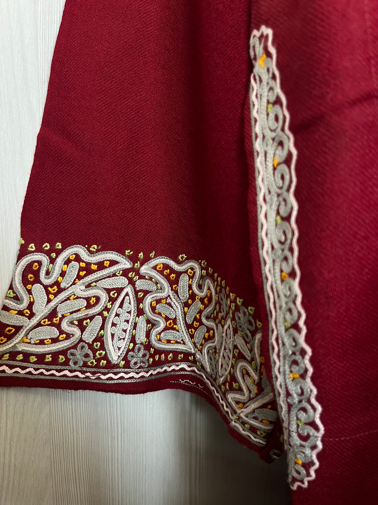 Maroon Aari and Sozni Hand Embroidered Pure Wool Pheran