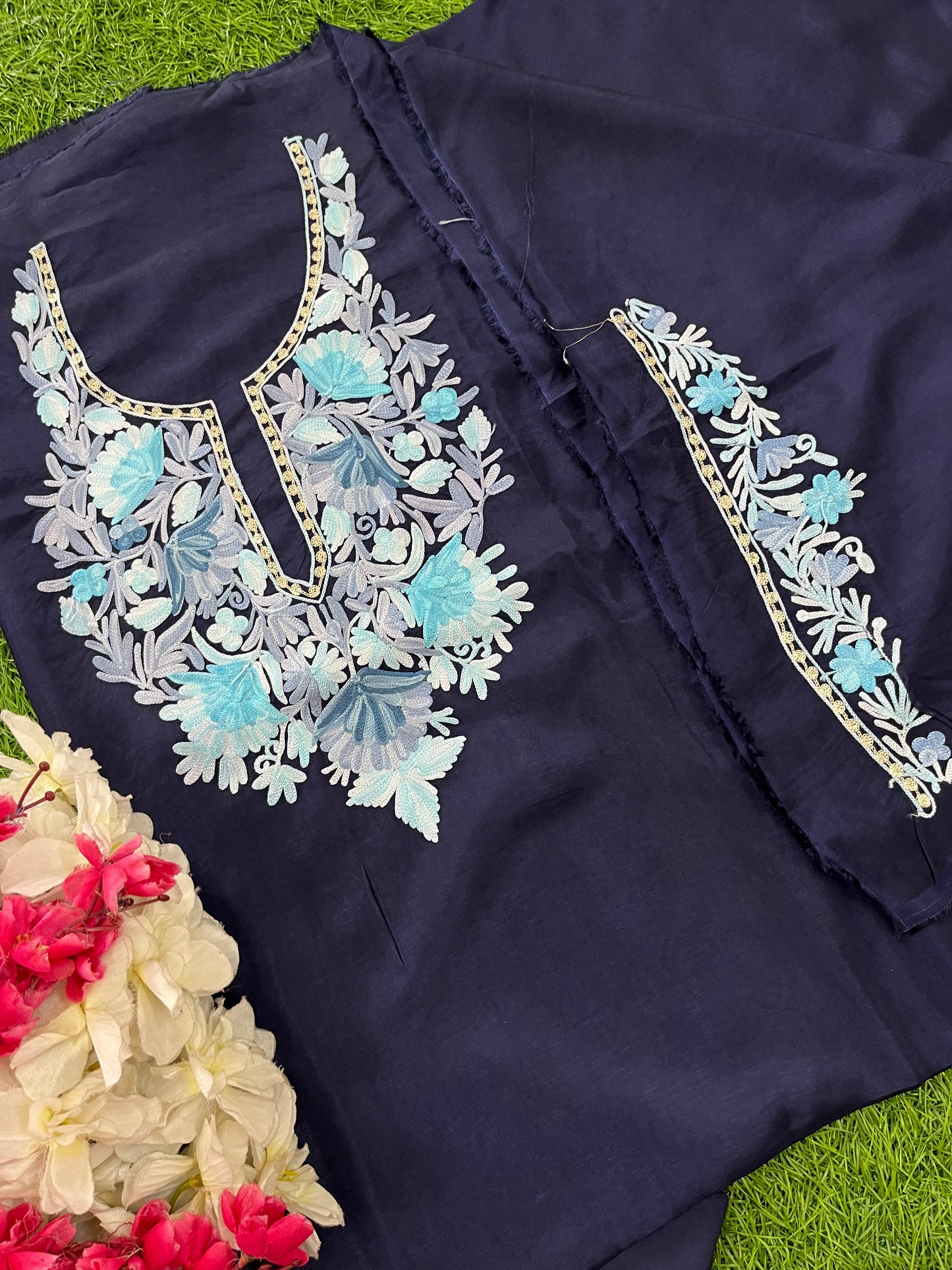 Navy Blue Opada Silk Kashmiri Suit