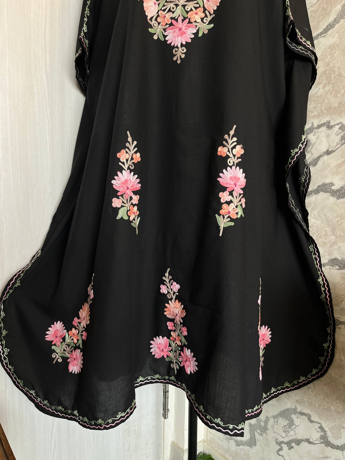 Black Cotton Aari embroidered Kaftan