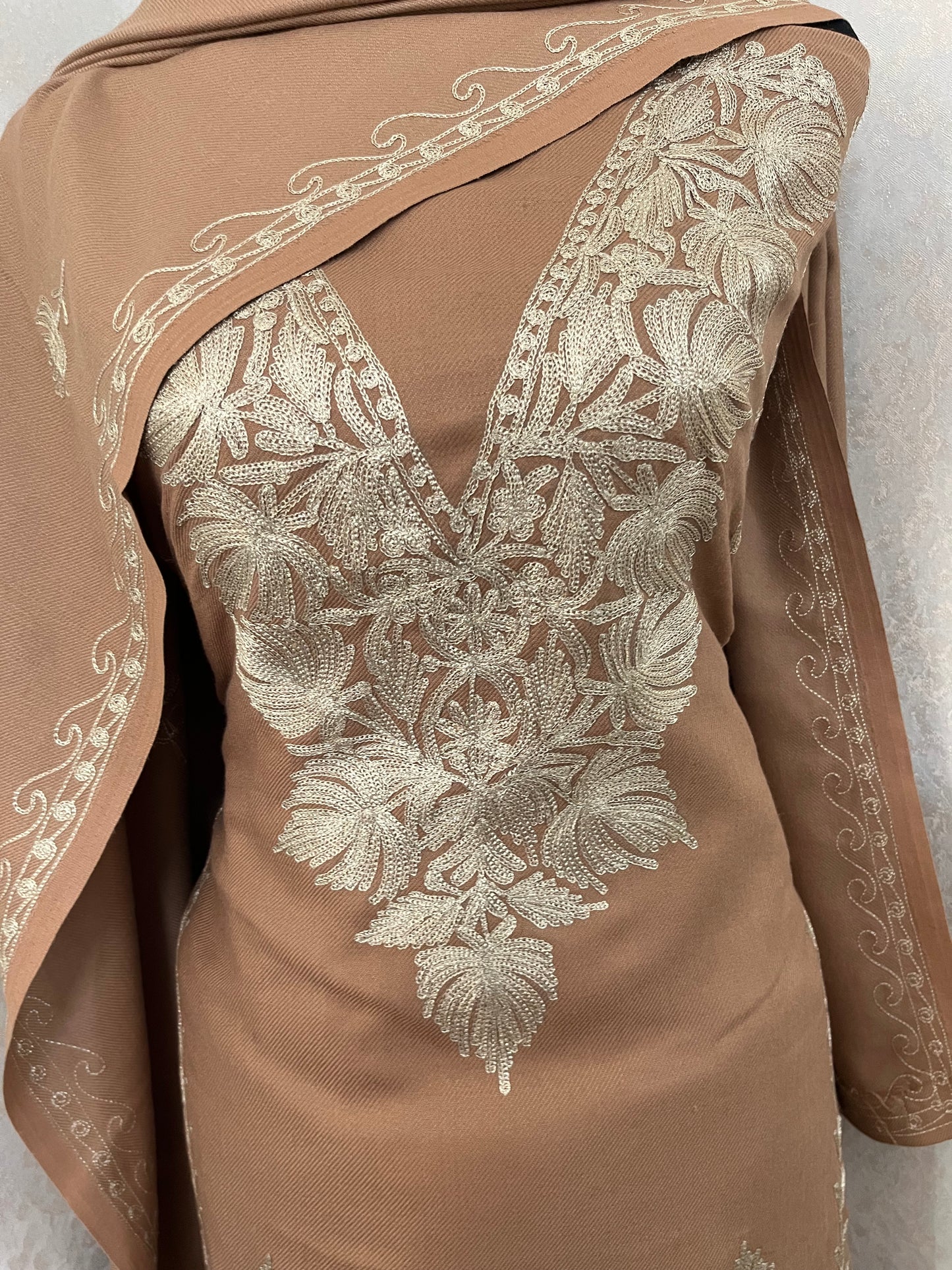 Beige Tilla Embroidered 3pc Suit Stole