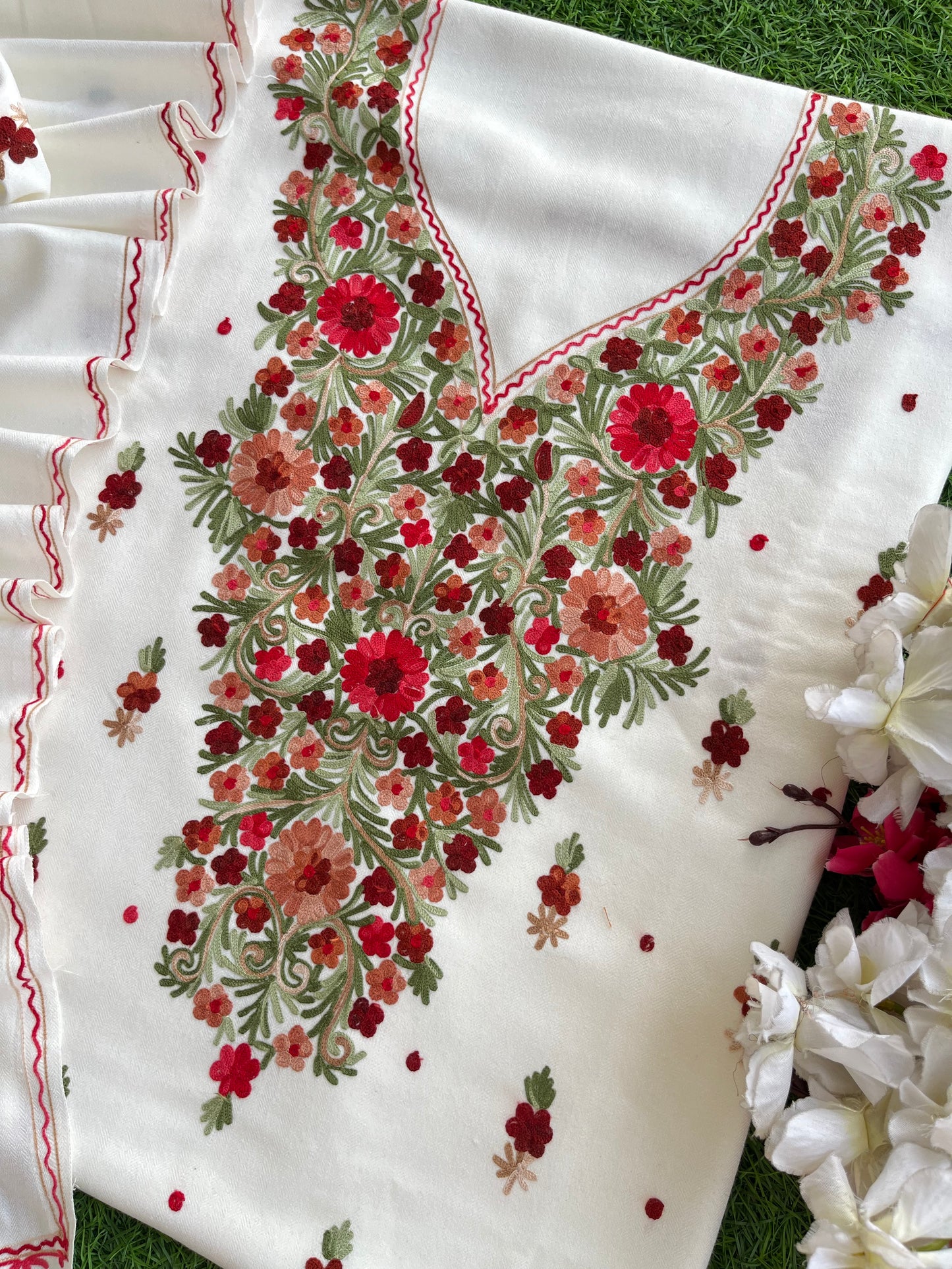 Off White Woollen Aari Embroidered 3pc suit