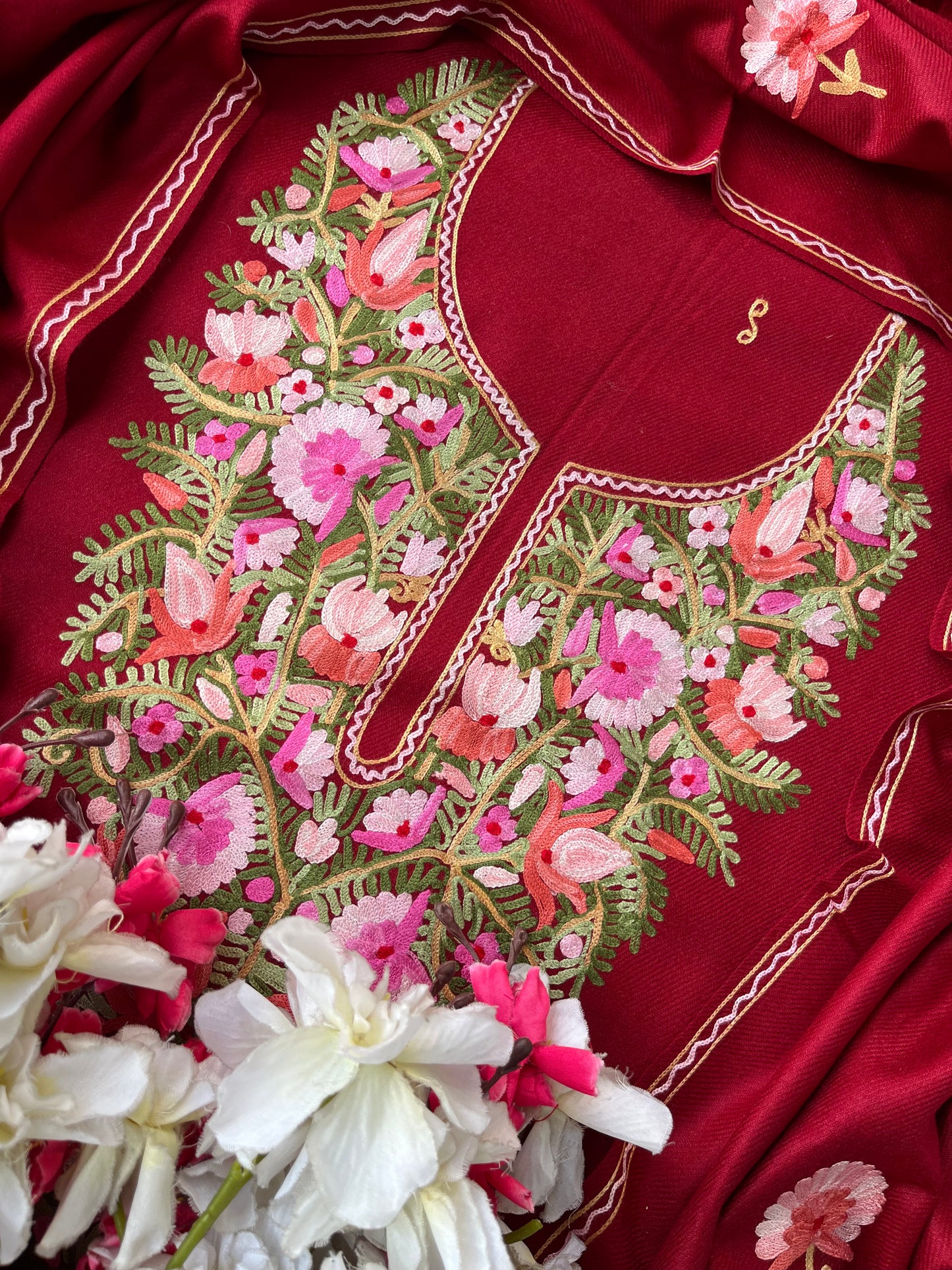 Maroon Woollen Aari Embroidered 3pc suit