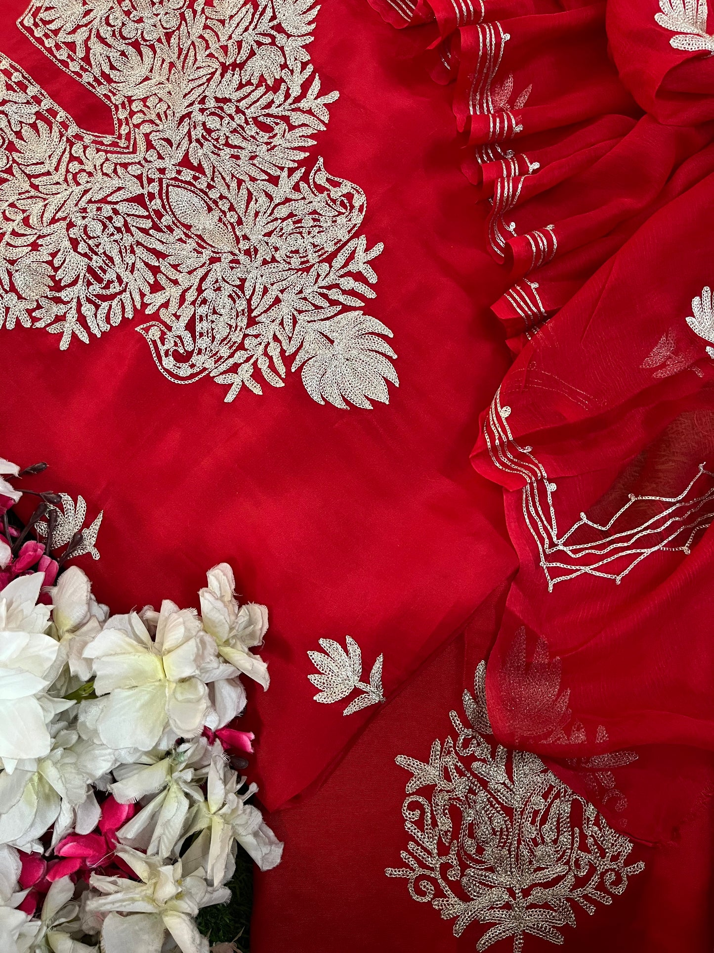 Red Silk Tilla Kashmiri Suit