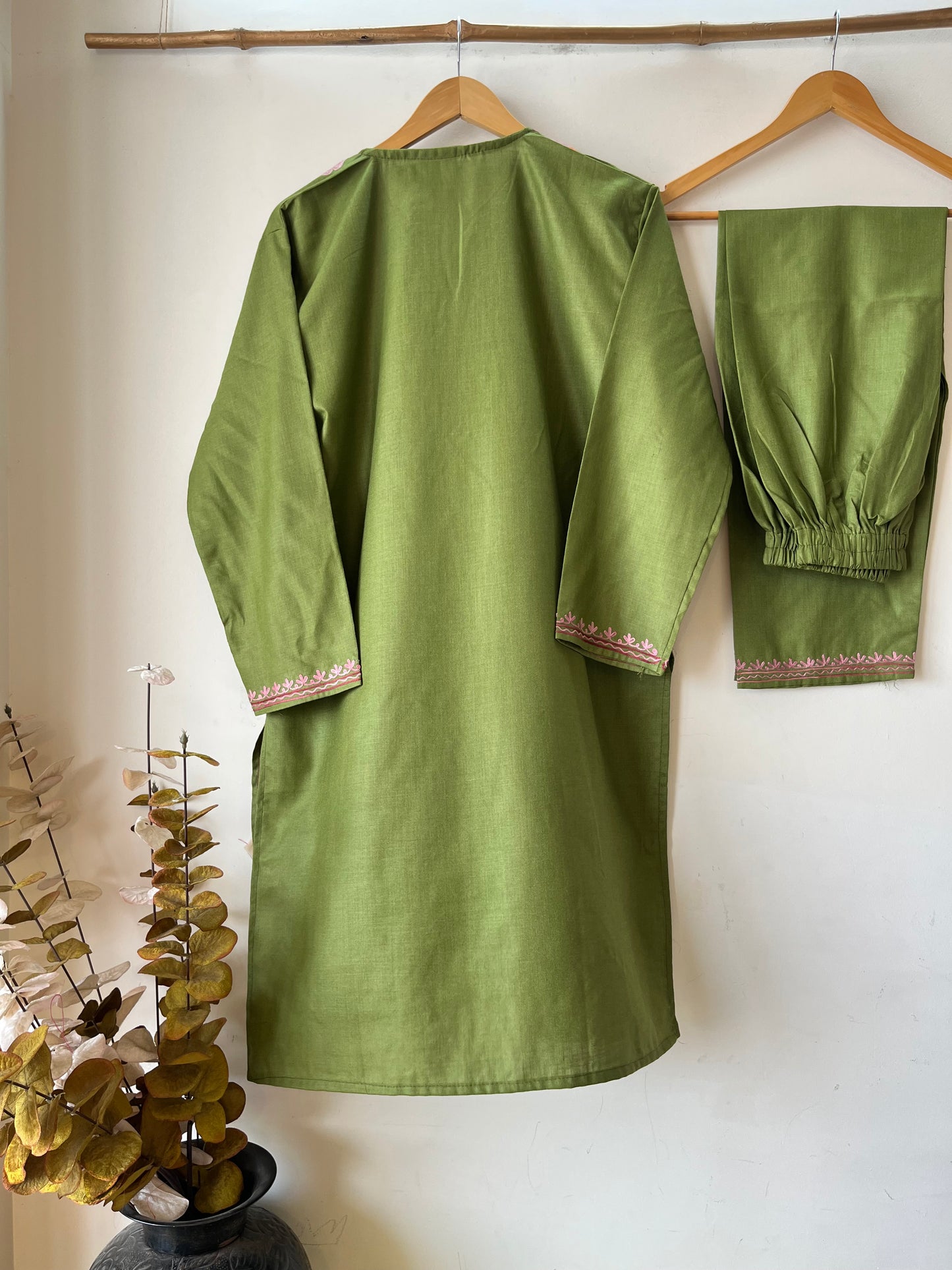 Henna Green Cotton Stitched Co-ord Set (XXL)