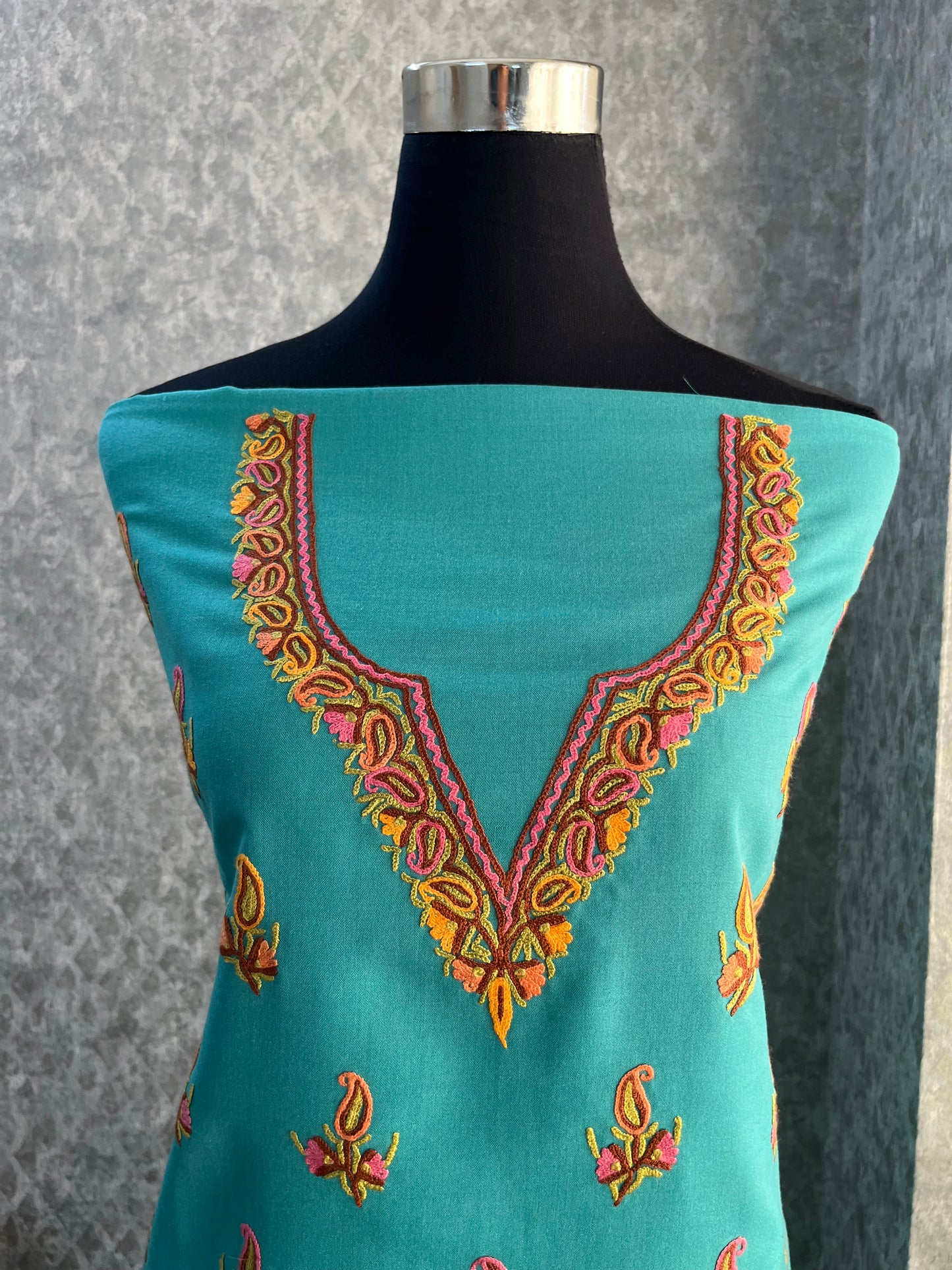 Cotton Green Two Piece Set (Hand Embroidered)