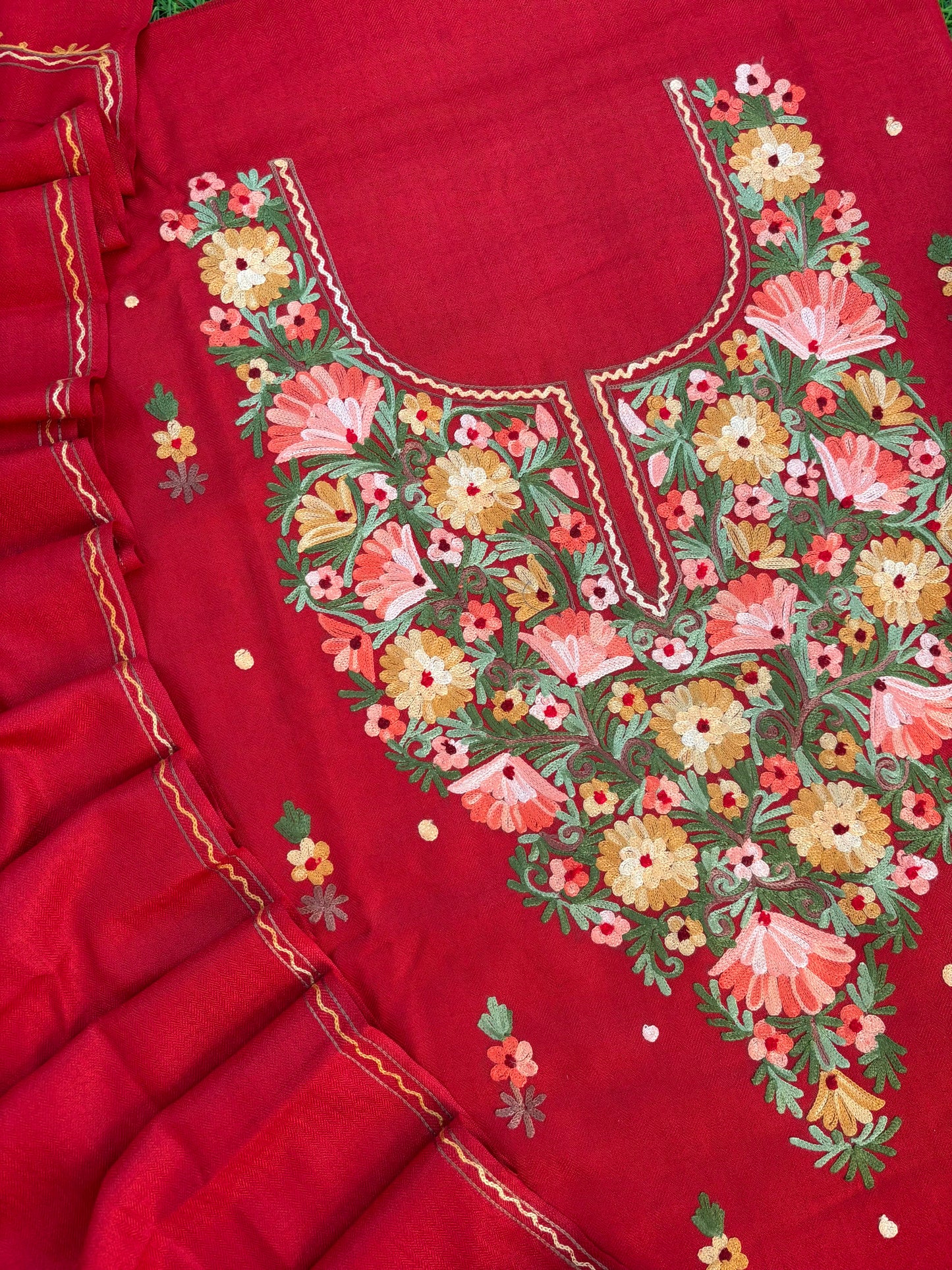 Red Woollen Aari Embroidered 3pc suit