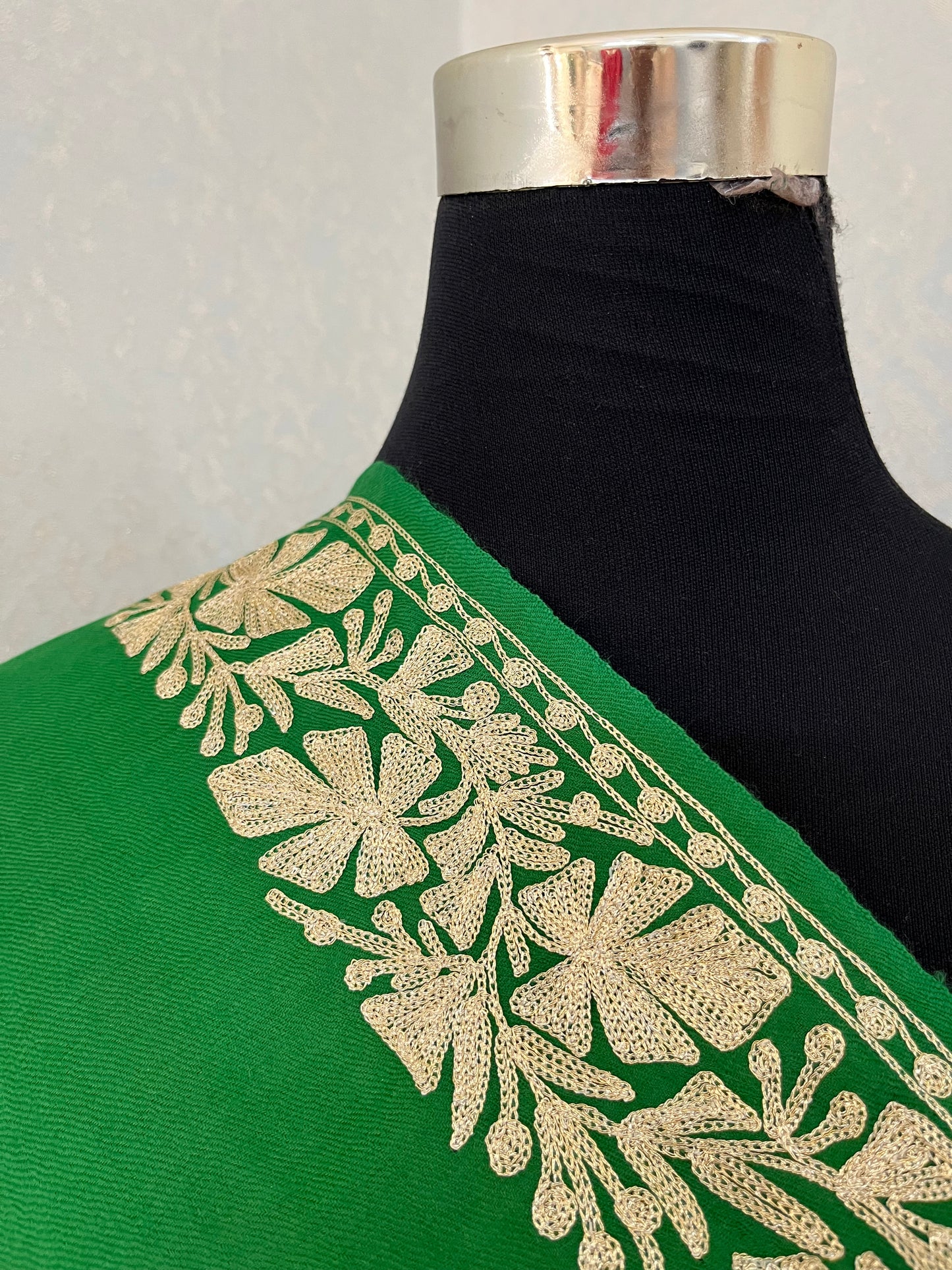 Green Semi Pashmina Tilla Embroidered stole