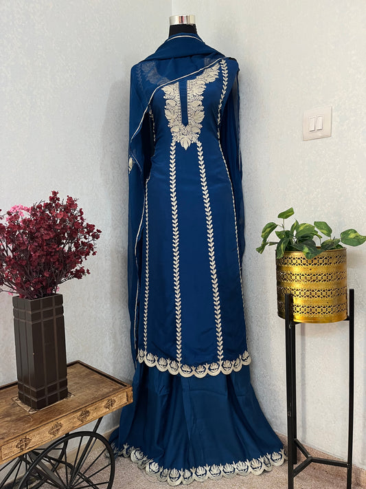 Sanam’ Royal Blue Silk Tilla Embroidered Suit material