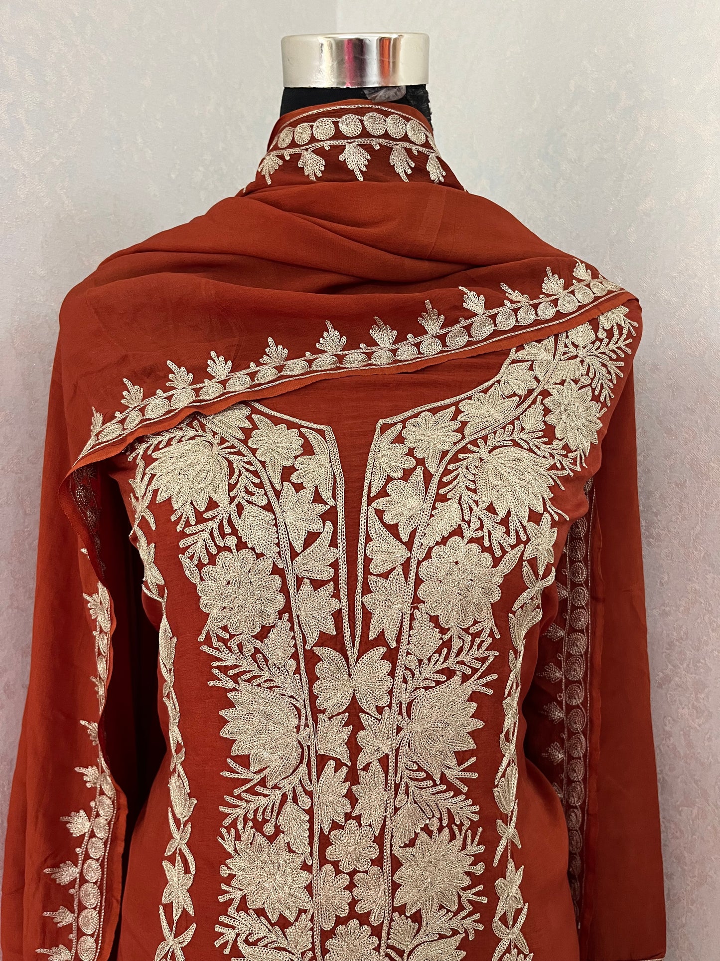 Rust Sanam Silk Kashmiri Suit